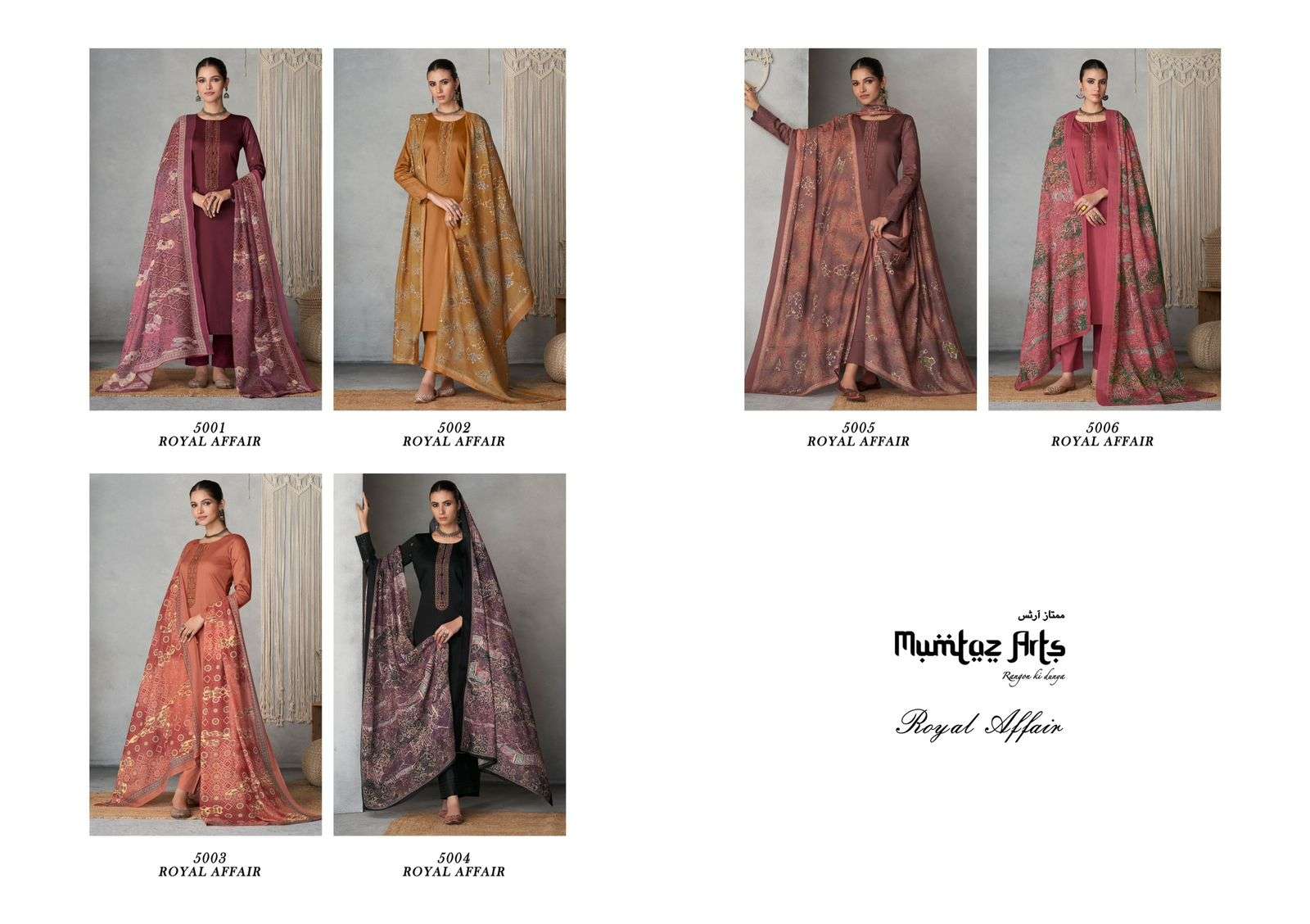 ROYAL AFFAIR BY MUMTAZ ARTS 5001 TO 5004 SERIES DESIGNER BEAUTIFUL STYLISH FANCY COLORFUL PARTY WEAR & PURE JAM SATIN AT WHOLESALE PRICE