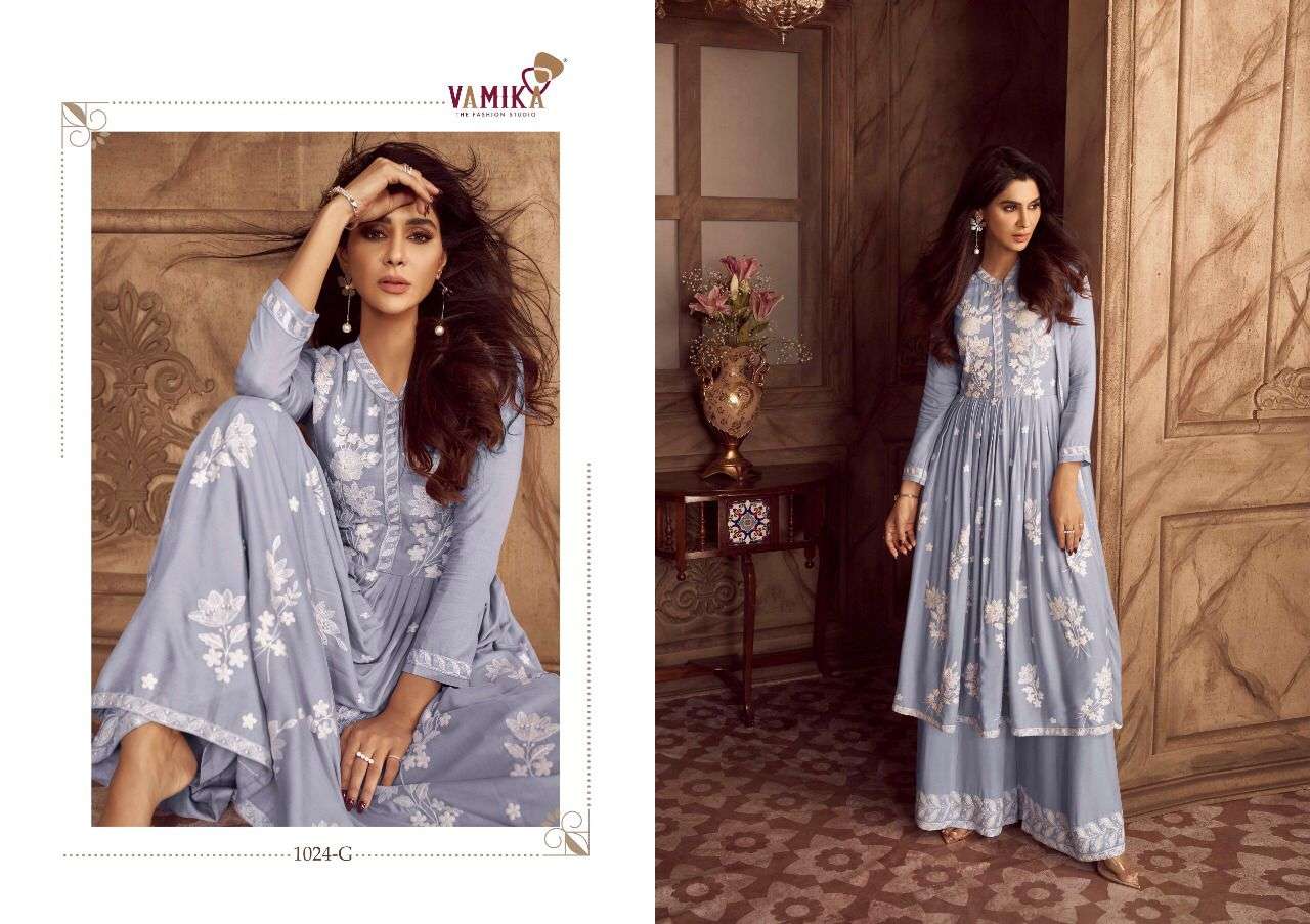 LAKHNAVI VOL-4 BY VAMIKA 1024 F TO 1024 J SERIES BEAUTIFUL STYLISH SHARARA SUITS FANCY COLORFUL CASUAL WEAR & ETHNIC WEAR & READY TO WEAR HEAVY RAYON PRINTED DRESSES AT WHOLESALE PRICE
