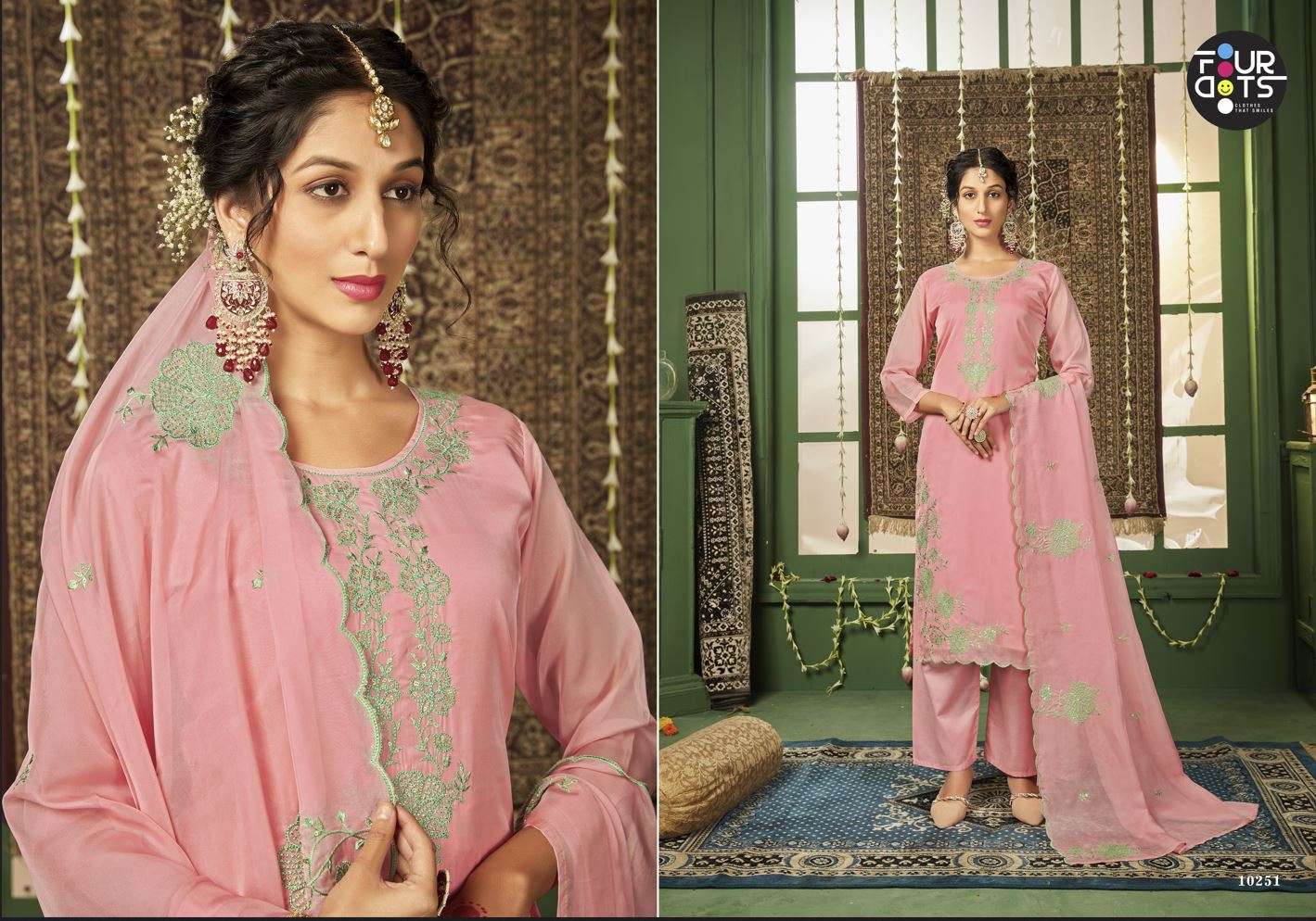 Navya By Four Dots 10251 To 10254 Series Designer Suits Beautiful Fancy Colorful Stylish Party Wear & Occasional Wear Pure Organza Dresses At Wholesale Price
