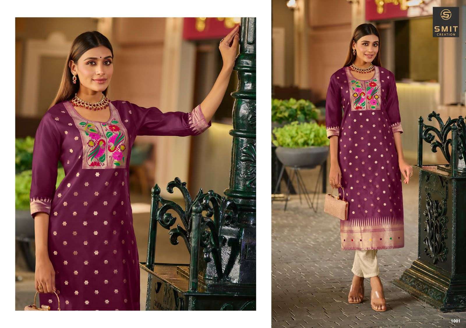 MAYA BY SMIT CREATION SERIES 1001 A TO 1001 I STYLISH BEAUTIFUL COLOURFUL PRINTED & EMBROIDERED PARTY WEAR & OCCASIONAL WEAR PURE TAPELA WORK WITH EMBROIDERY DRESSES AT WHOLESALE PRICE