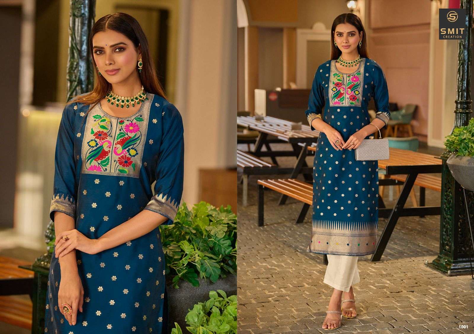 MAYA BY SMIT CREATION SERIES 1001 A TO 1001 I STYLISH BEAUTIFUL COLOURFUL PRINTED & EMBROIDERED PARTY WEAR & OCCASIONAL WEAR PURE TAPELA WORK WITH EMBROIDERY DRESSES AT WHOLESALE PRICE