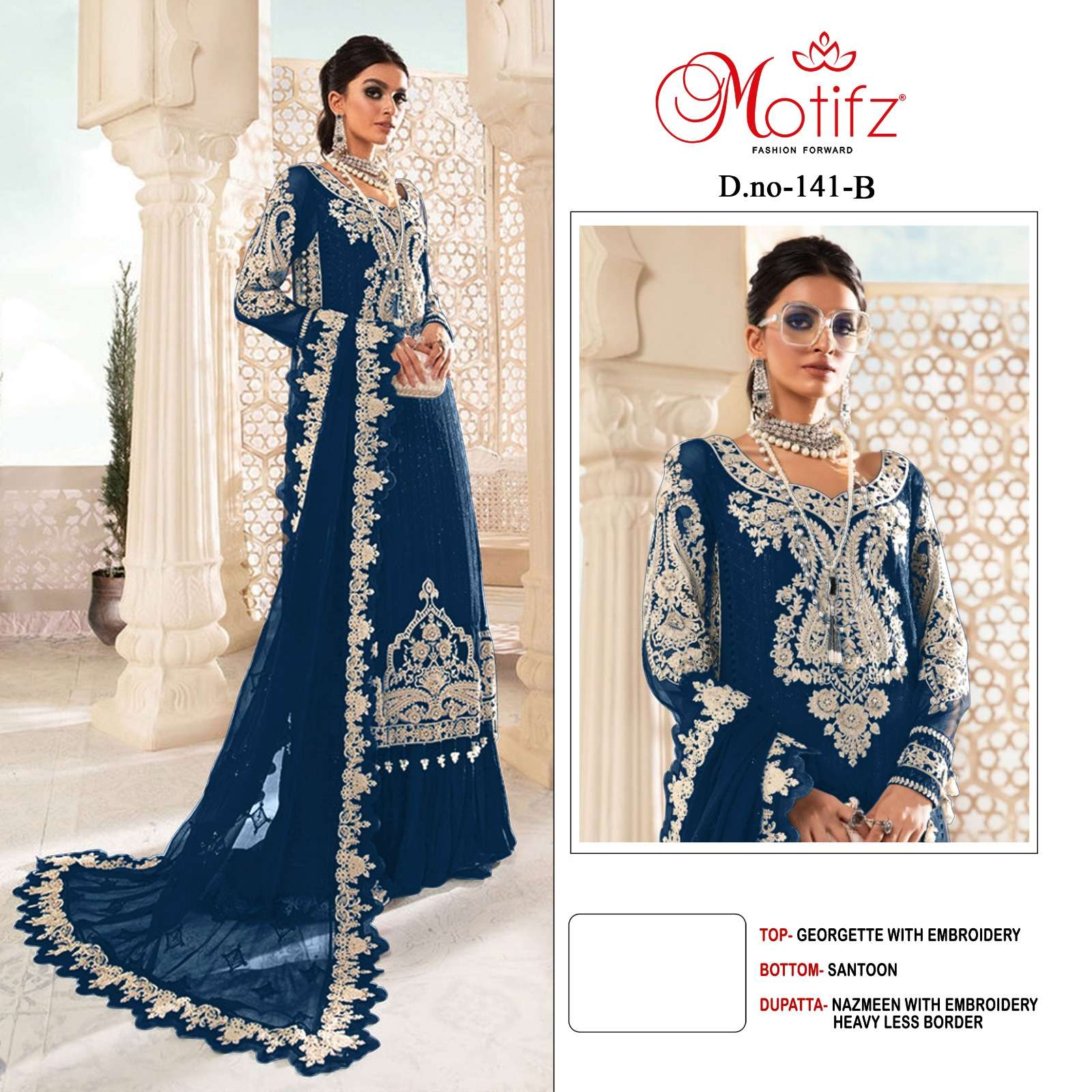 MOTIFZ HIT DESIGN 141 COLOURS BY MOTIFZ 141 TO 141-C SERIES DESIGNER PAKISTANI SUITS BEAUTIFUL FANCY COLORFUL STYLISH PARTY WEAR & OCCASIONAL WEAR GEORGETTE WITH EMBROIDERY DRESSES AT WHOLESALE PRICE
