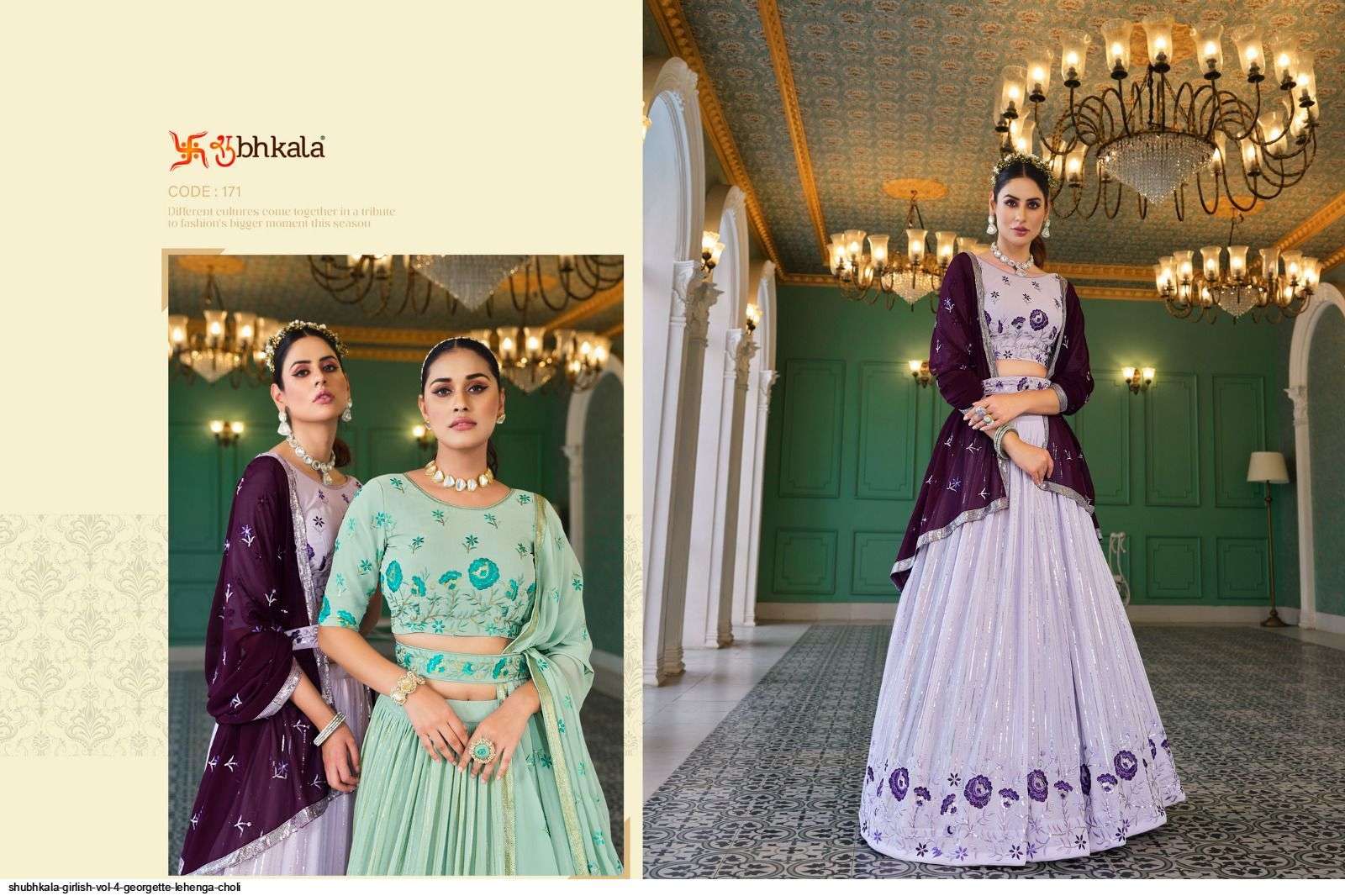 Girlish Vol-4 By Shubhkala 171 To 176 Series Indian Traditional Beautiful Stylish Designer Banarasi Silk Jacquard Embroidered Party Wear Georgette Lehengas At Wholesale Price