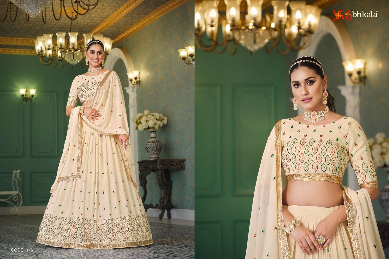 Girlish Vol-4 By Shubhkala 171 To 176 Series Indian Traditional Beautiful Stylish Designer Banarasi Silk Jacquard Embroidered Party Wear Georgette Lehengas At Wholesale Price