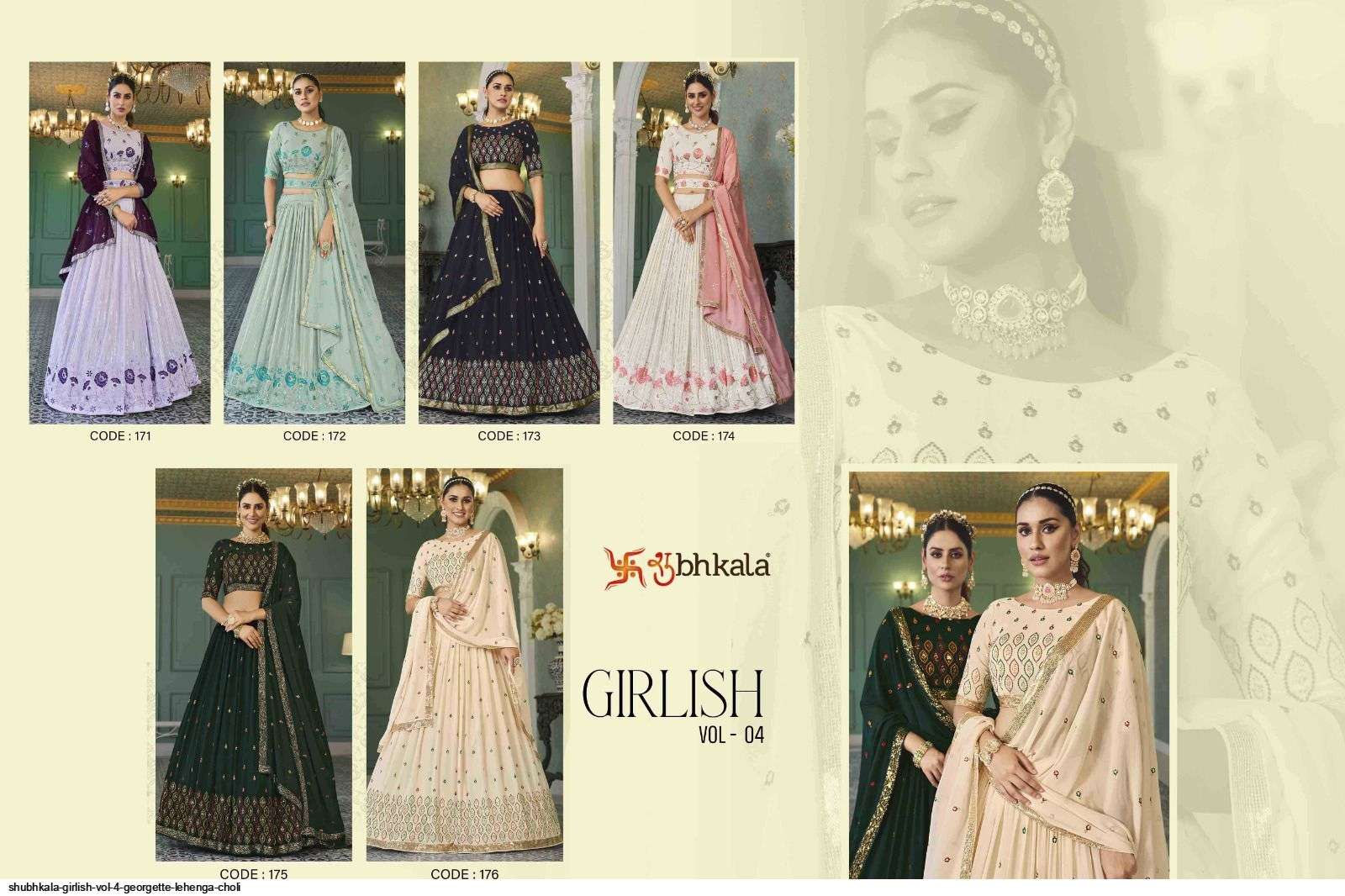 Girlish Vol-4 By Shubhkala 171 To 176 Series Indian Traditional Beautiful Stylish Designer Banarasi Silk Jacquard Embroidered Party Wear Georgette Lehengas At Wholesale Price