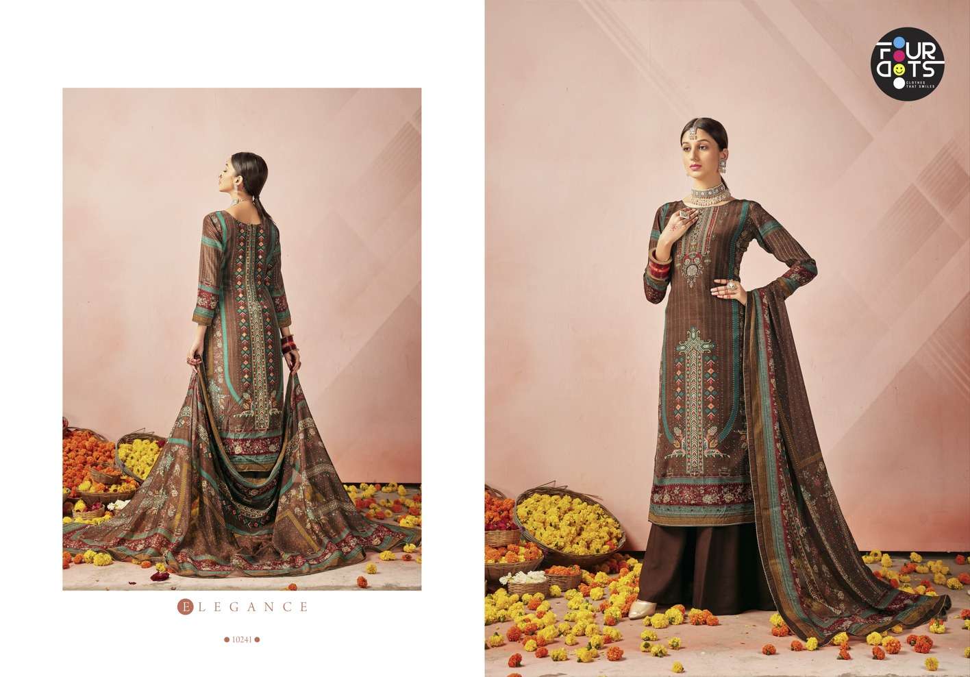 Aarshiya By Four Dots 10241 To 10244 Series Suits Beautiful Fancy Colorful Stylish Party Wear & Occasional Wear Pure Crepe Print Dresses At Wholesale Price