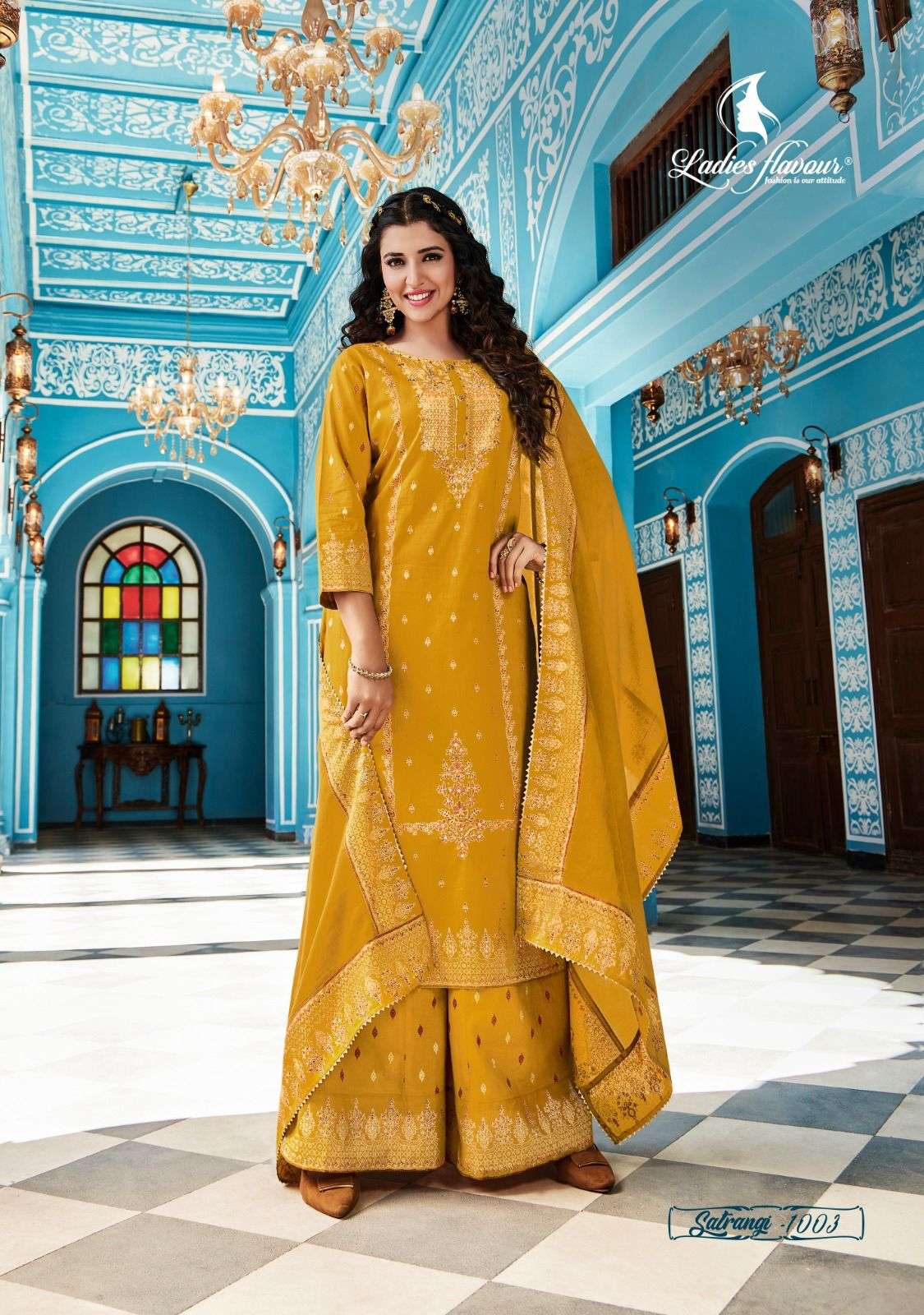 Satrangi By Ladies Flavour 1001 To 1004 Series Beautiful Sharara Suits Colorful Stylish Fancy Casual Wear & Ethnic Wear Heavy Cotton Embroidered Dresses At Wholesale Price