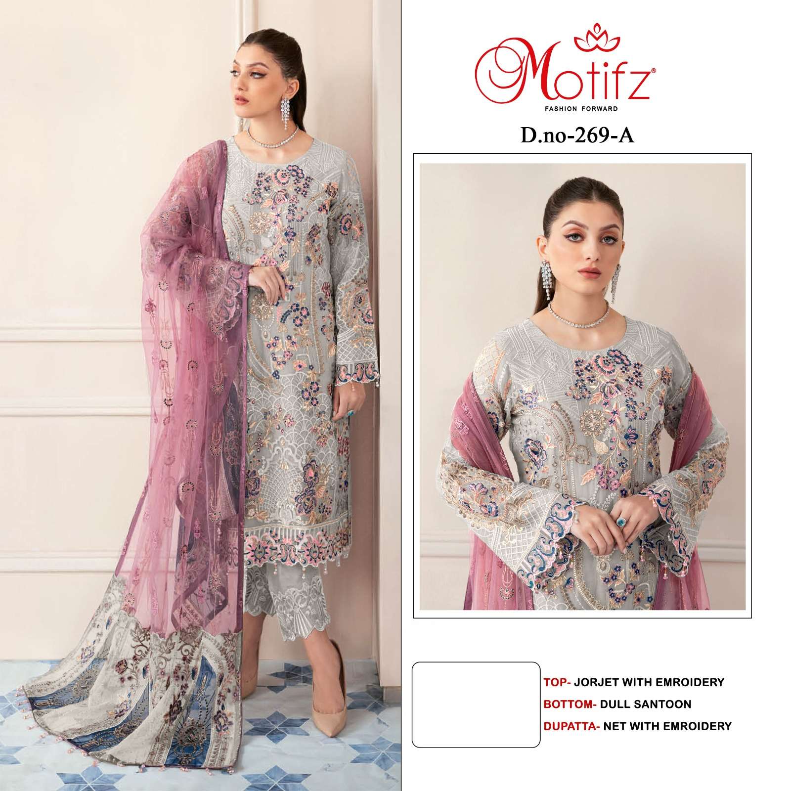 MOTIFZ HIT DESIGN 269 COLOURS BY MOTIFZ 269-A TO 269-D SERIES DESIGNER PAKISTANI SUITS BEAUTIFUL FANCY COLORFUL STYLISH PARTY WEAR & OCCASIONAL WEAR GEORGETTE WITH EMBROIDERY DRESSES AT WHOLESALE PRICE