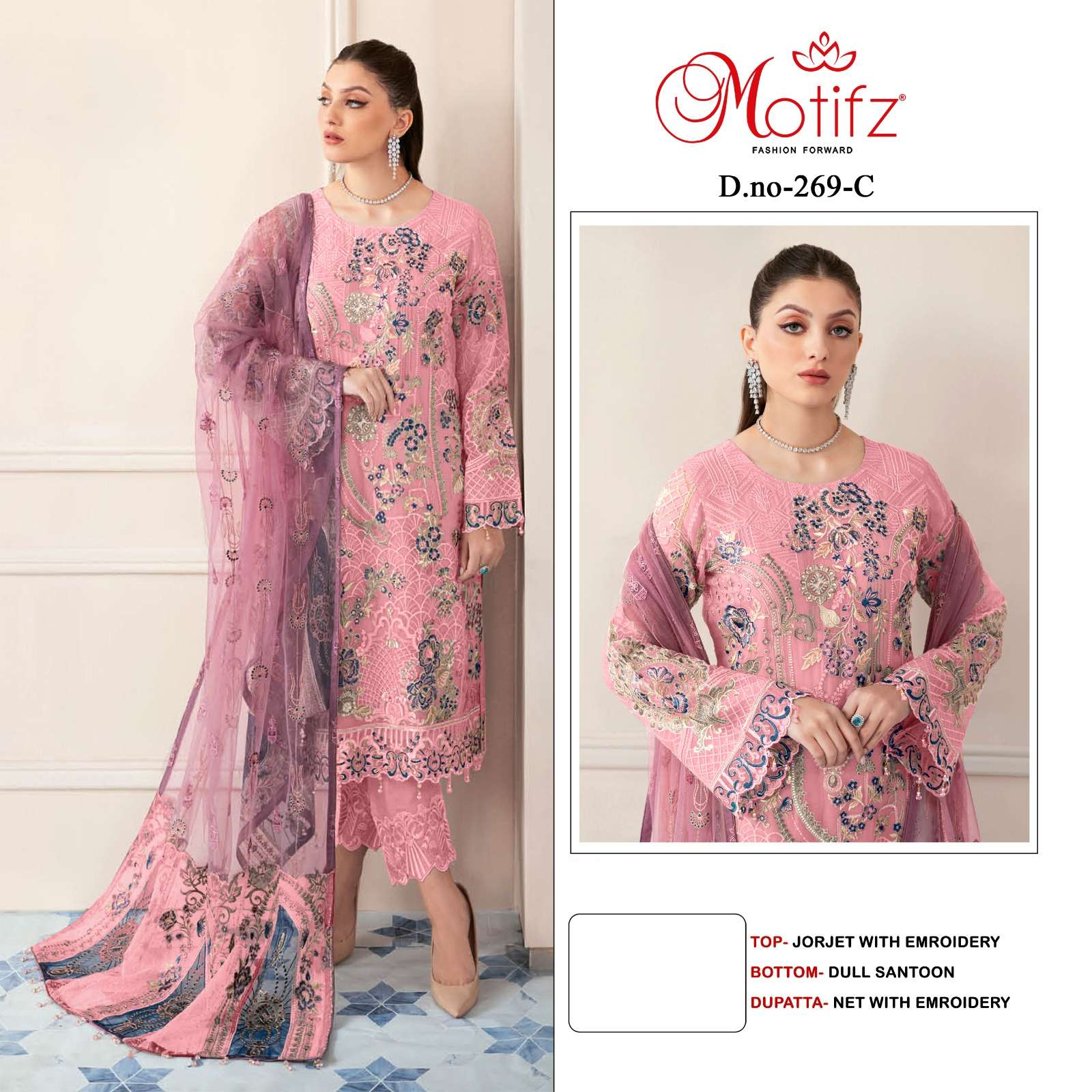 MOTIFZ HIT DESIGN 269 COLOURS BY MOTIFZ 269-A TO 269-D SERIES DESIGNER PAKISTANI SUITS BEAUTIFUL FANCY COLORFUL STYLISH PARTY WEAR & OCCASIONAL WEAR GEORGETTE WITH EMBROIDERY DRESSES AT WHOLESALE PRICE