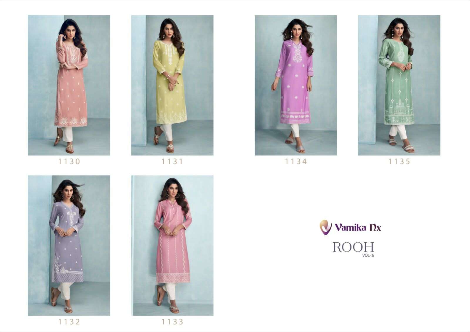 Rooh Vol-6 By Vamika 1130 To 1135 Series Designer Stylish Fancy Colorful Beautiful Party Wear & Ethnic Wear Collection Rayon Viscose Kurtis With Bottom At Wholesale Price