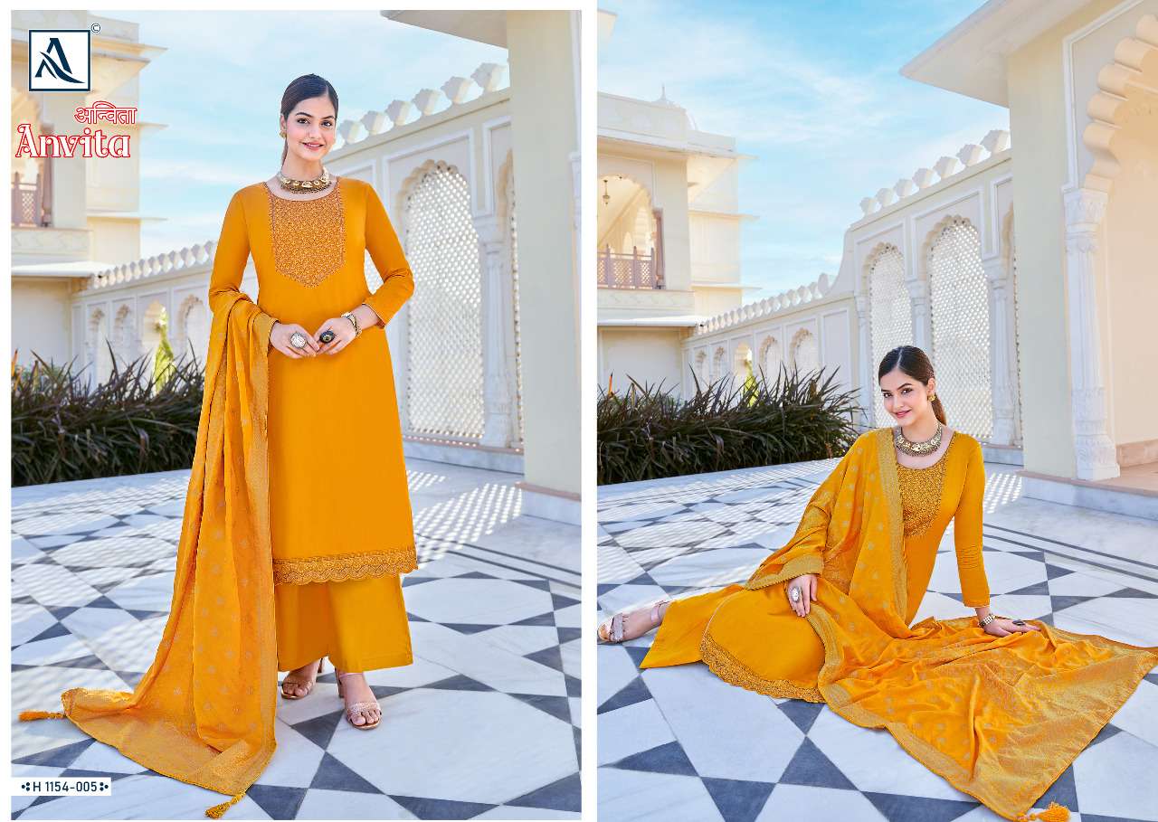 ANVITA BY ALOK SUITS 1154-001 TO 1154-006 SERIES DESIGNER STYLISH FANCY COLORFUL BEAUTIFUL PARTY WEAR & ETHNIC WEAR COLLECTION PURE VISCOSE JACQUARD DRESSES AT WHOLESALE PRICE