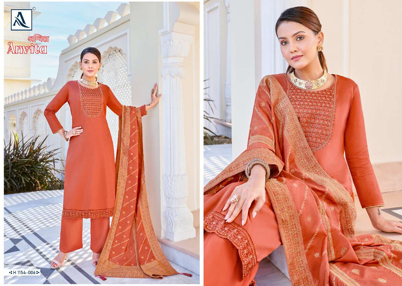 ANVITA BY ALOK SUITS 1154-001 TO 1154-006 SERIES DESIGNER STYLISH FANCY COLORFUL BEAUTIFUL PARTY WEAR & ETHNIC WEAR COLLECTION PURE VISCOSE JACQUARD DRESSES AT WHOLESALE PRICE