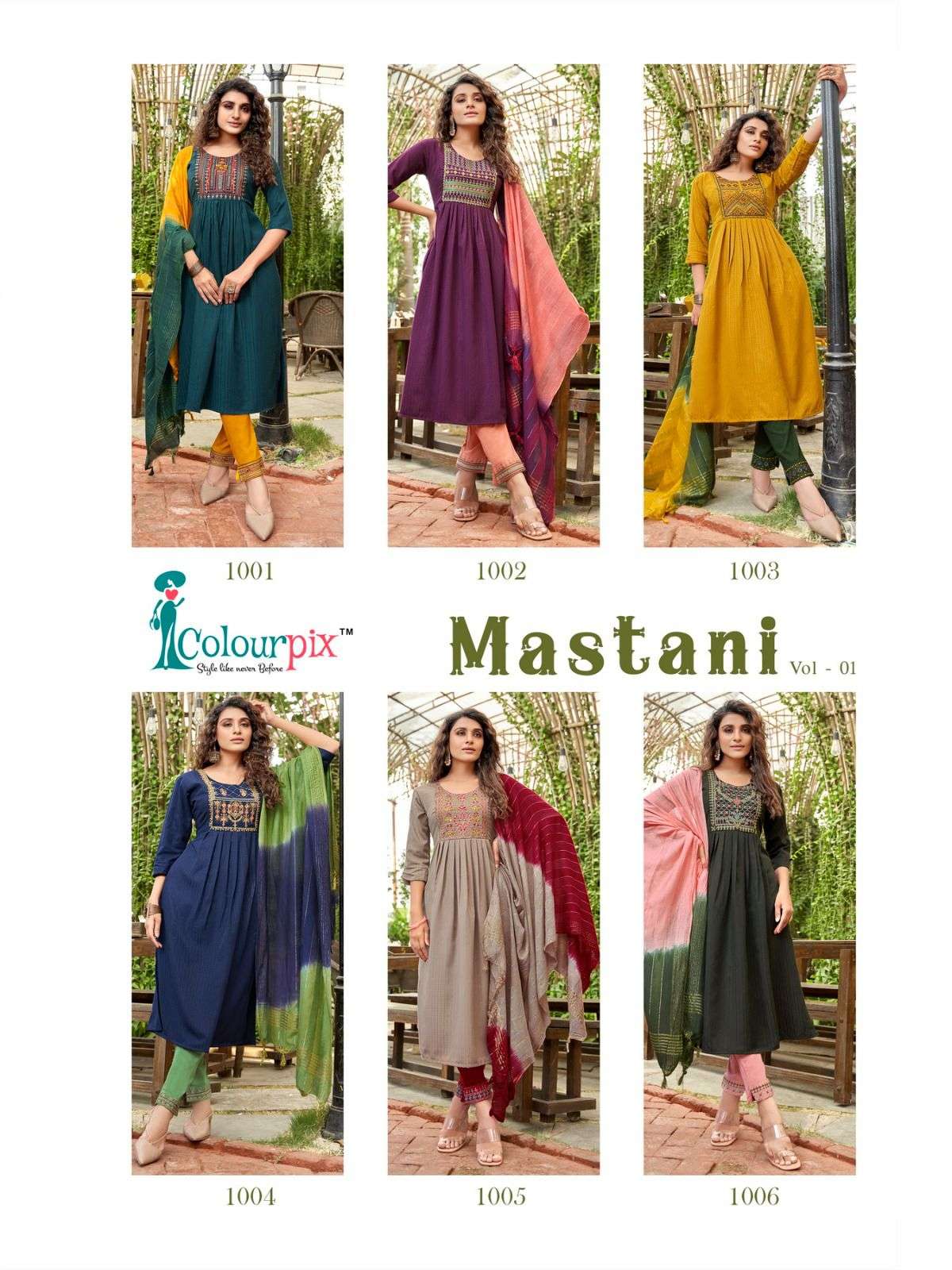 MASTANI VOL-1 BY COLOURPIX 1001 TO 1006 SERIES FESTIVE SUITS BEAUTIFUL FANCY COLORFUL STYLISH PARTY WEAR & OCCASIONAL WEAR VISCOSE RAYON DRESSES AT WHOLESALE PRICE