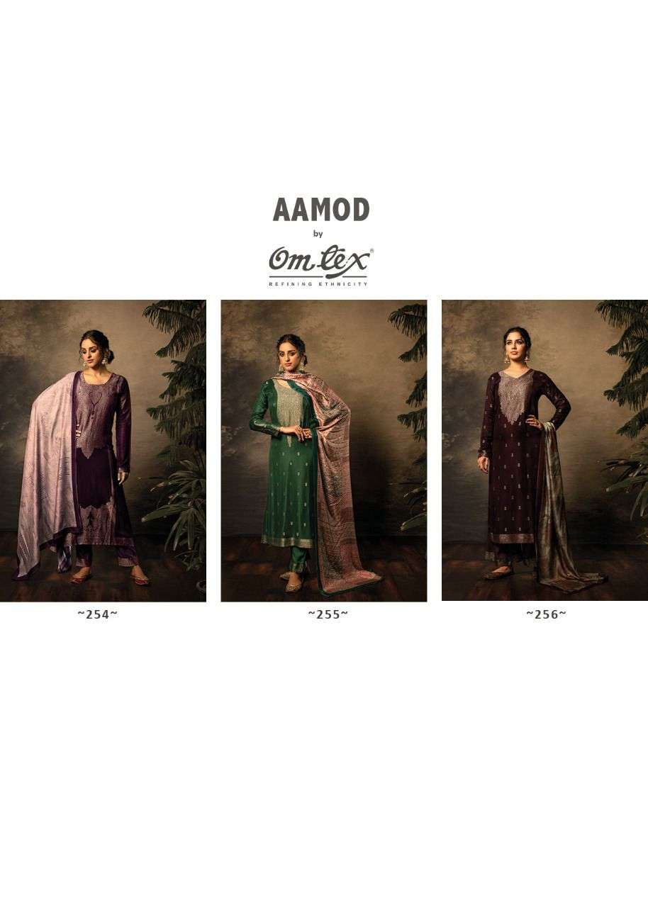 AAMOD BY OM TEX 251 TO 256 SERIES BEAUTIFUL SUITS COLORFUL STYLISH FANCY CASUAL WEAR & ETHNIC WEAR MUSLIN JACQUARD DRESSES AT WHOLESALE PRICE