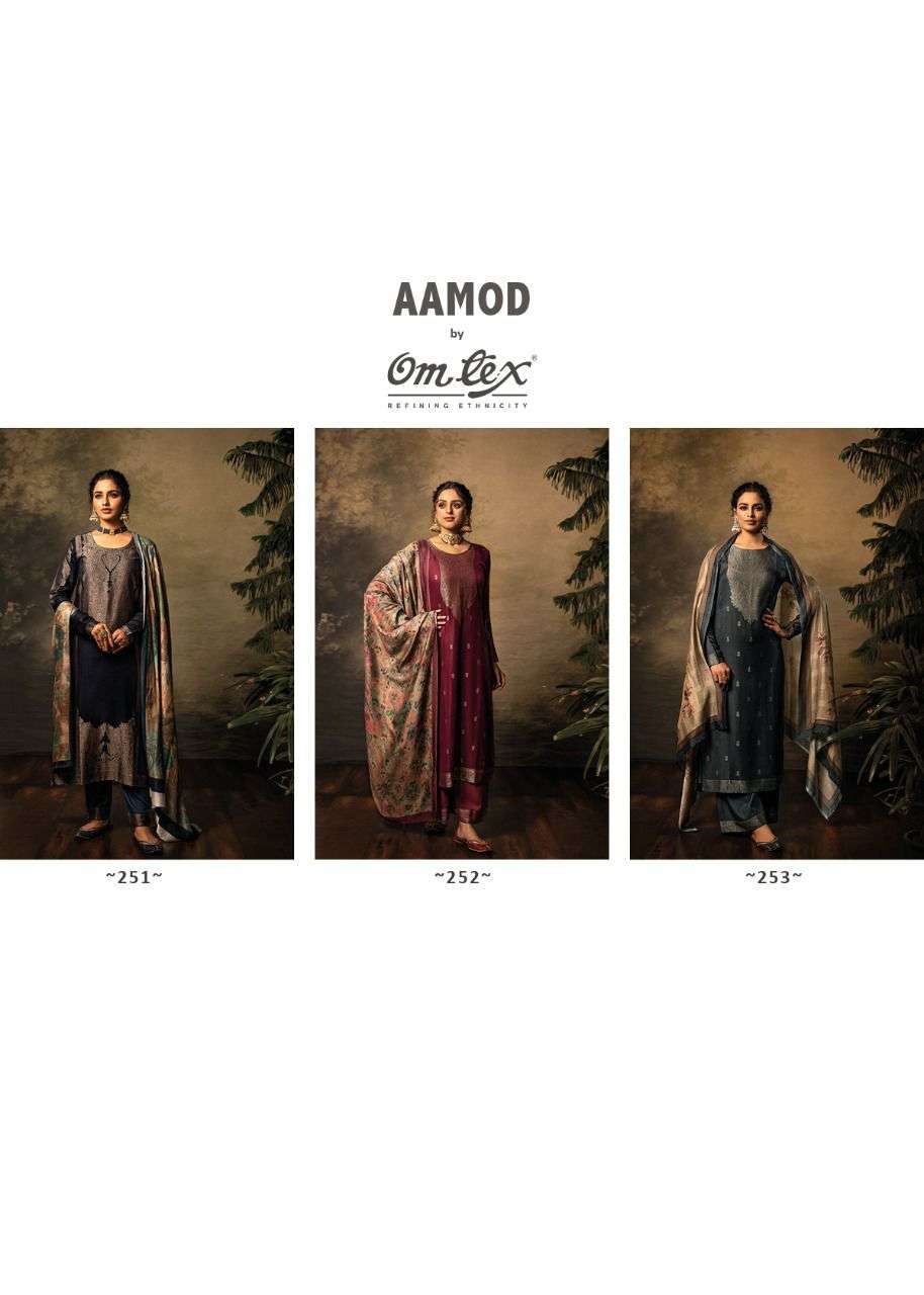 AAMOD BY OM TEX 251 TO 256 SERIES BEAUTIFUL SUITS COLORFUL STYLISH FANCY CASUAL WEAR & ETHNIC WEAR MUSLIN JACQUARD DRESSES AT WHOLESALE PRICE