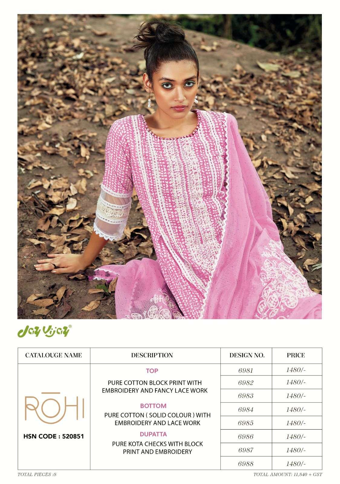 ROHI BY JAY VIJAY PRINTS 6981 TO 6988 SERIES BEAUTIFUL SUITS COLORFUL STYLISH FANCY CASUAL WEAR & ETHNIC WEAR PURE COTTON PRINT DRESSES AT WHOLESALE PRICE