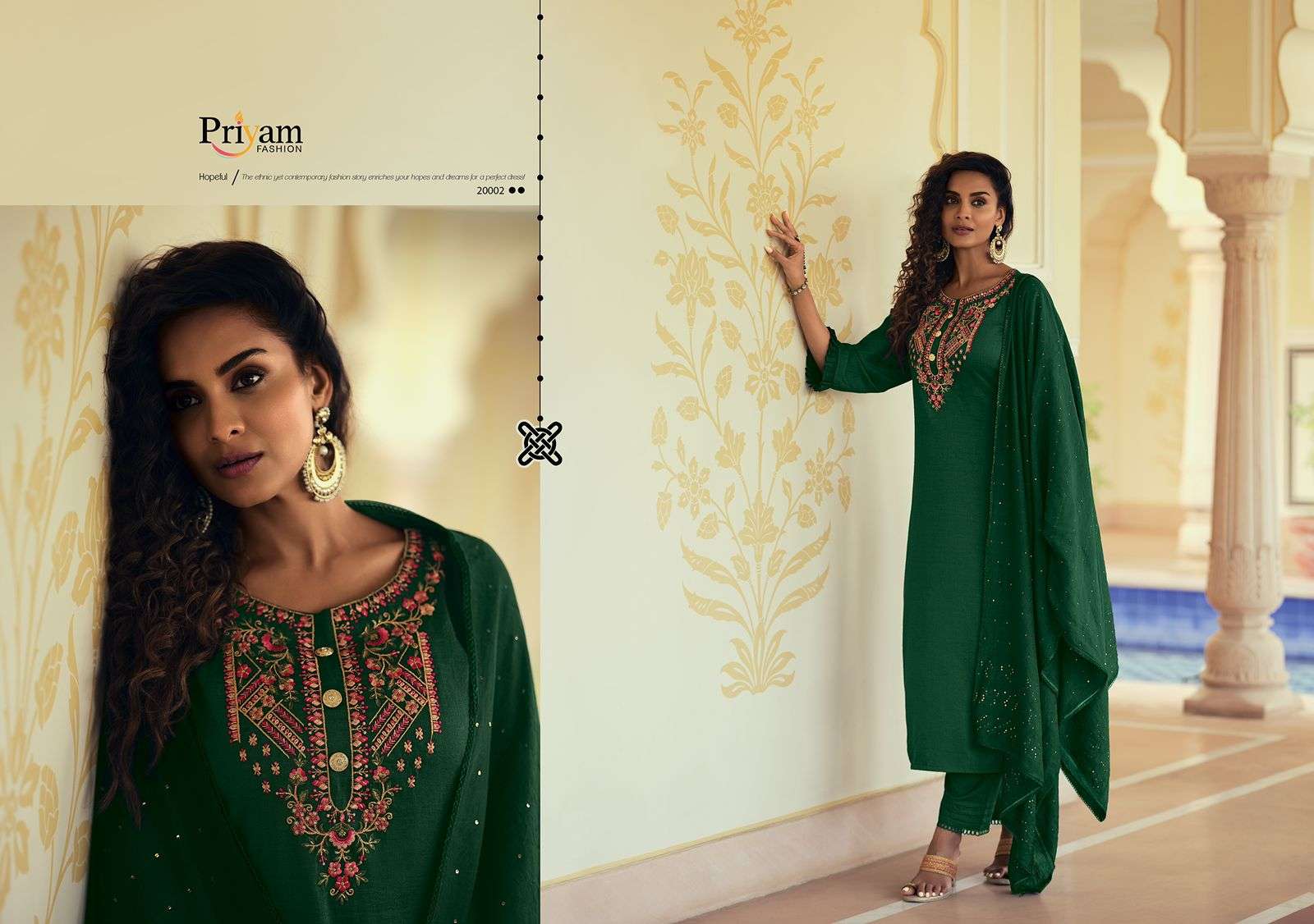 IQRA VOL-2 BY PRIYAM 20001 TO 20006 SERIES BEAUTIFUL FESTIVE SUITS COLORFUL STYLISH FANCY CASUAL WEAR & ETHNIC WEAR PURE CHINNON EMBROIDERED DRESSES AT WHOLESALE PRICE