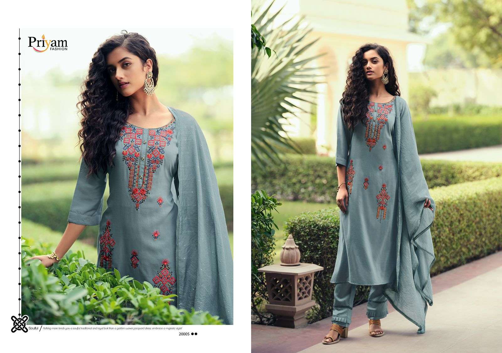 IQRA VOL-2 BY PRIYAM 20001 TO 20006 SERIES BEAUTIFUL FESTIVE SUITS COLORFUL STYLISH FANCY CASUAL WEAR & ETHNIC WEAR PURE CHINNON EMBROIDERED DRESSES AT WHOLESALE PRICE
