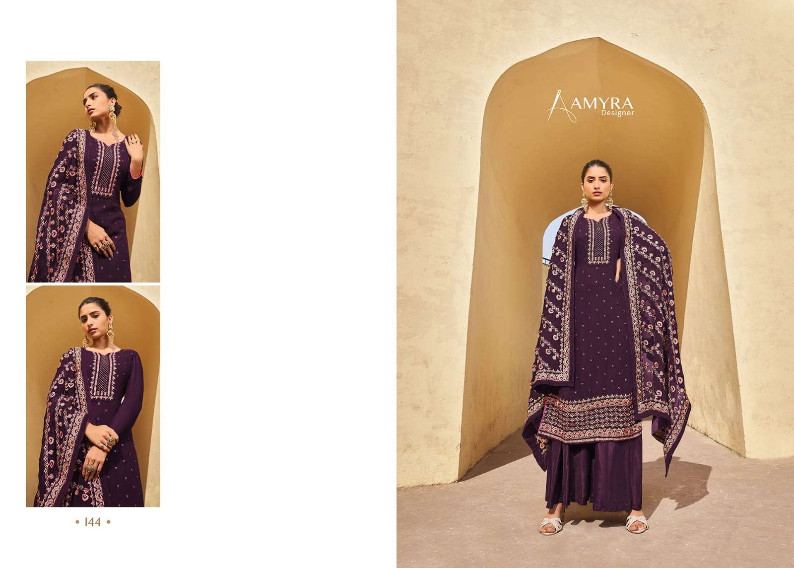 Aaina Vol-10 By Amyra Designer 142 To 145 Series Sharara Suits Beautiful Fancy Colorful Stylish Party Wear & Occasional Wear Heavy Georgette Dresses At Wholesale Price