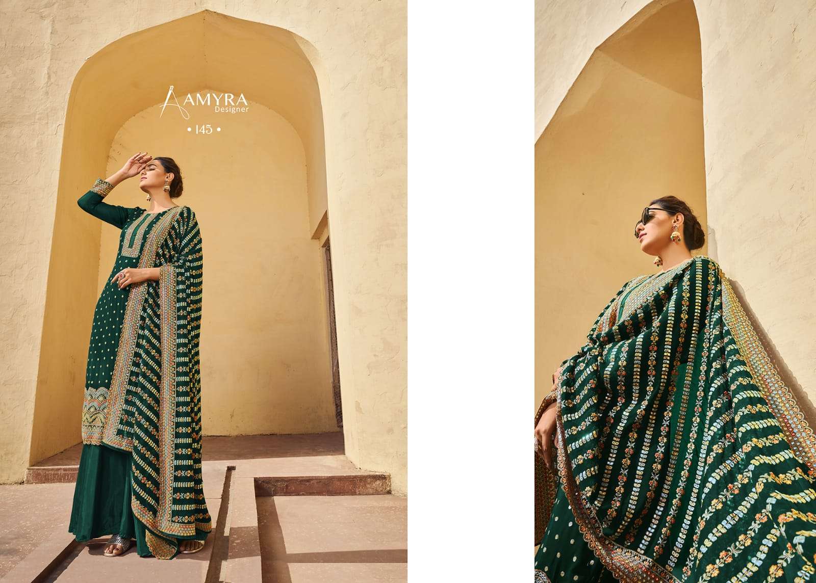Aaina Vol-10 By Amyra Designer 142 To 145 Series Sharara Suits Beautiful Fancy Colorful Stylish Party Wear & Occasional Wear Heavy Georgette Dresses At Wholesale Price