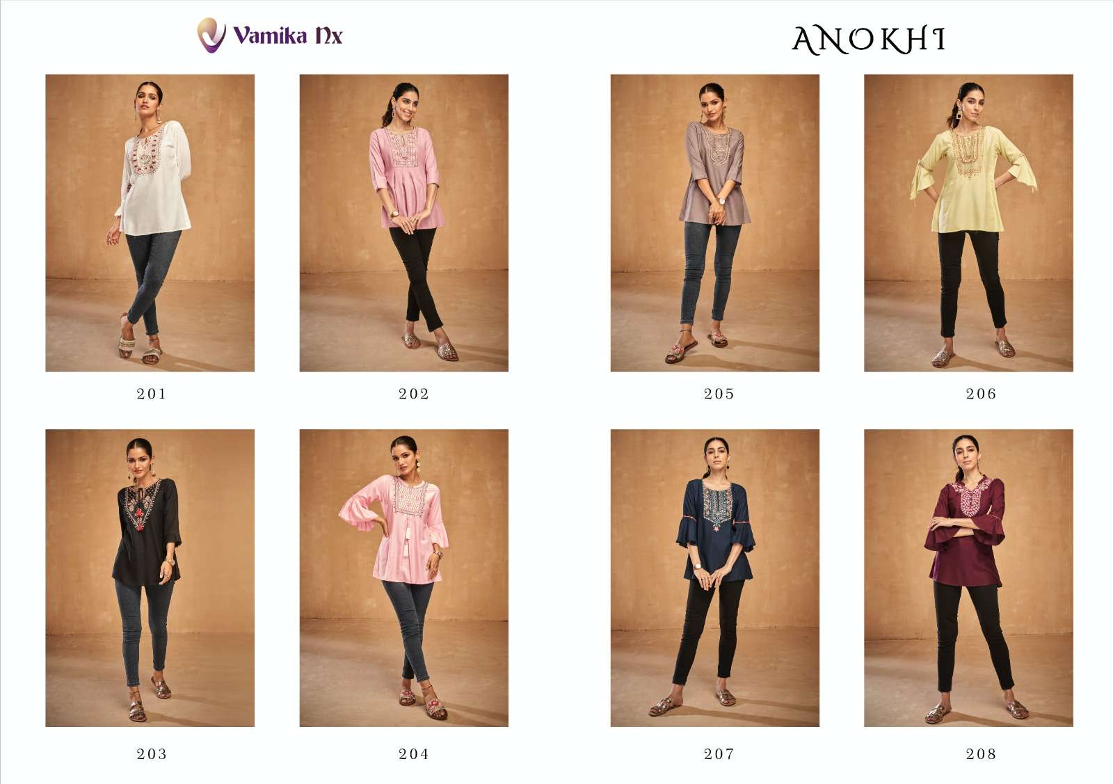 Anokhi By Vamika 201 To 208 Series Beautiful Stylish Suits Fancy Colorful Casual Wear & Ethnic Wear & Heavy Rayon At Wholesale Price