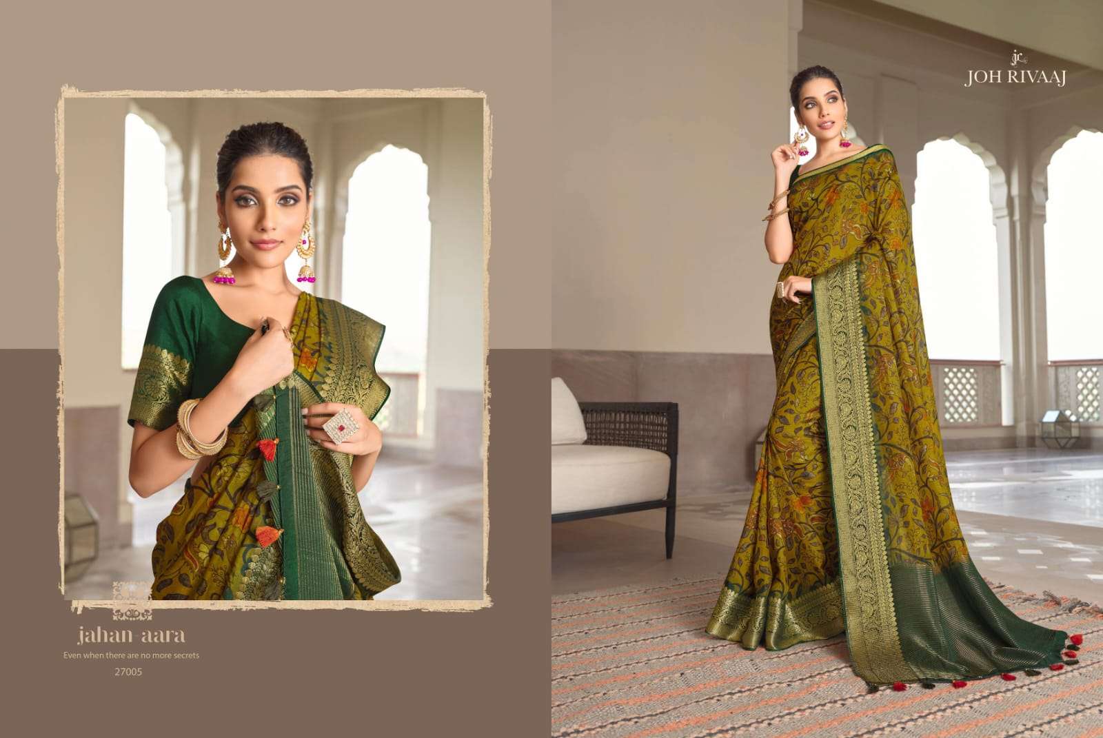 JAHAN AARA BY JOH RIVAAJ 27001 TO 27008 SERIES INDIAN TRADITIONAL WEAR COLLECTION BEAUTIFUL STYLISH FANCY COLORFUL PARTY WEAR & OCCASIONAL WEAR SILK SAREES AT WHOLESALE PRICE