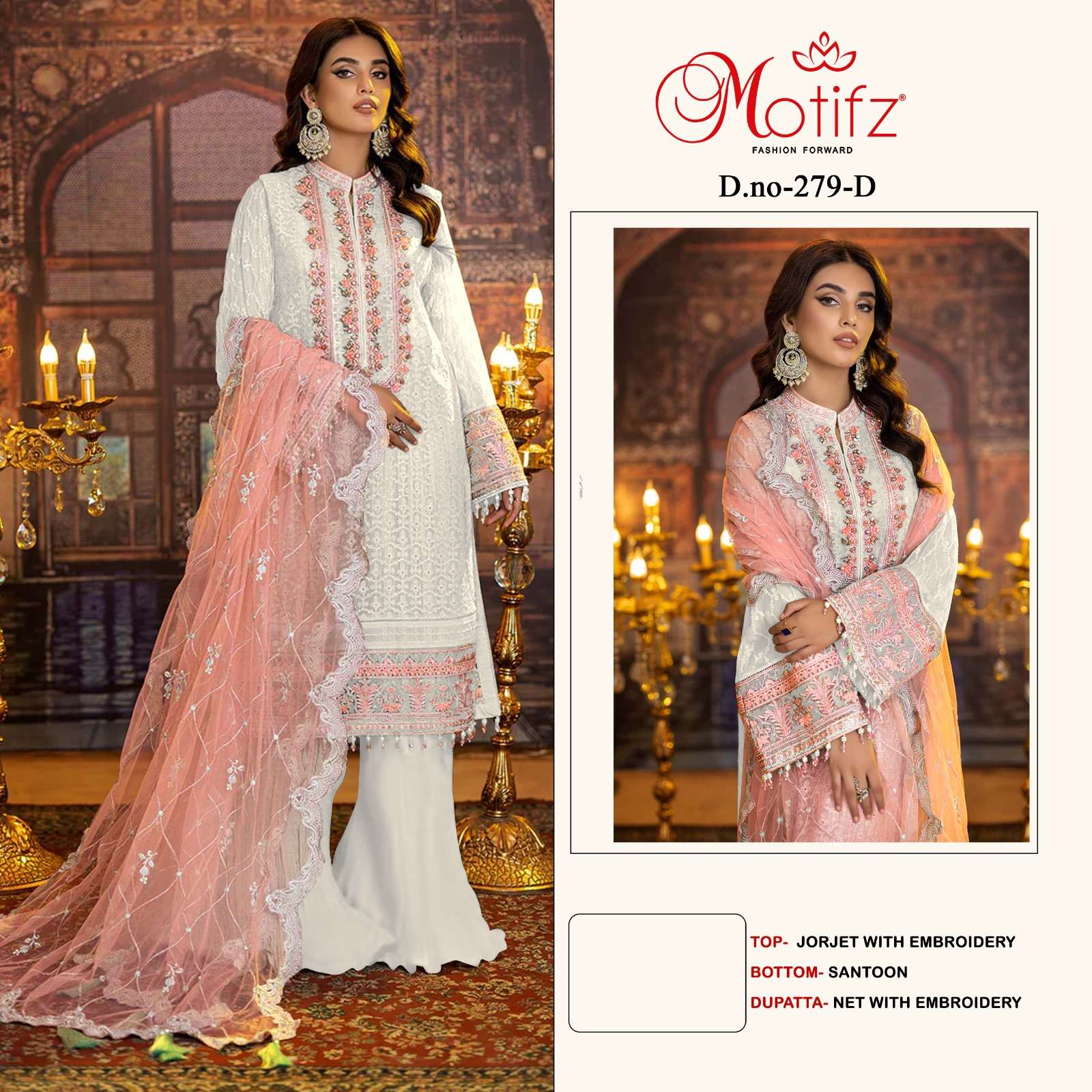 MOTIFZ HIT DESIGN 279 COLOURS BY MOTIFZ 279-A TO 279-D SERIES DESIGNER PAKISTANI SUITS BEAUTIFUL FANCY COLORFUL STYLISH PARTY WEAR & OCCASIONAL WEAR GEORGETTE WITH EMBROIDERY DRESSES AT WHOLESALE PRICE