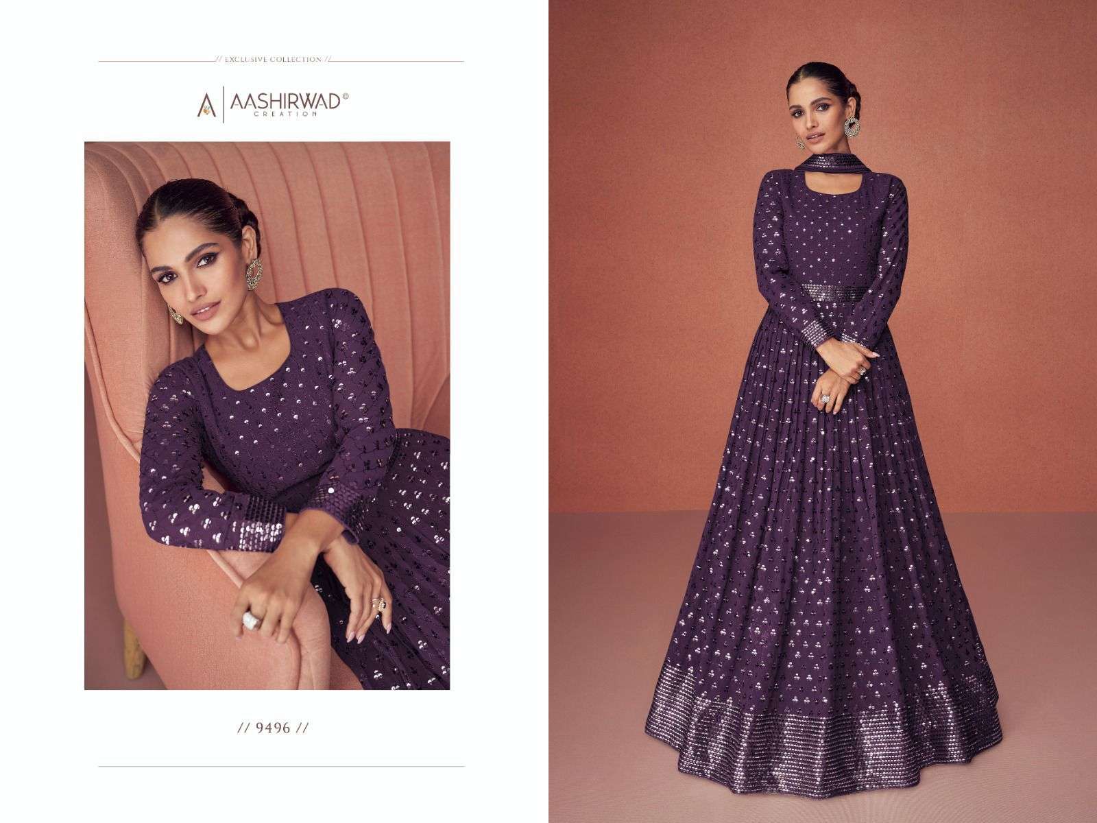 Season Diamond By Aashirwad Creation 9495 To 9599 Series Designer Anarkali Suits Collection Beautiful Stylish Fancy Colorful Party Wear & Occasional Wear Georgette Embroidered Dresses At Wholesale Price