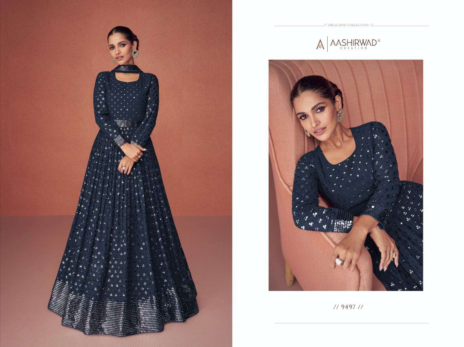 Season Diamond By Aashirwad Creation 9495 To 9599 Series Designer Anarkali Suits Collection Beautiful Stylish Fancy Colorful Party Wear & Occasional Wear Georgette Embroidered Dresses At Wholesale Price