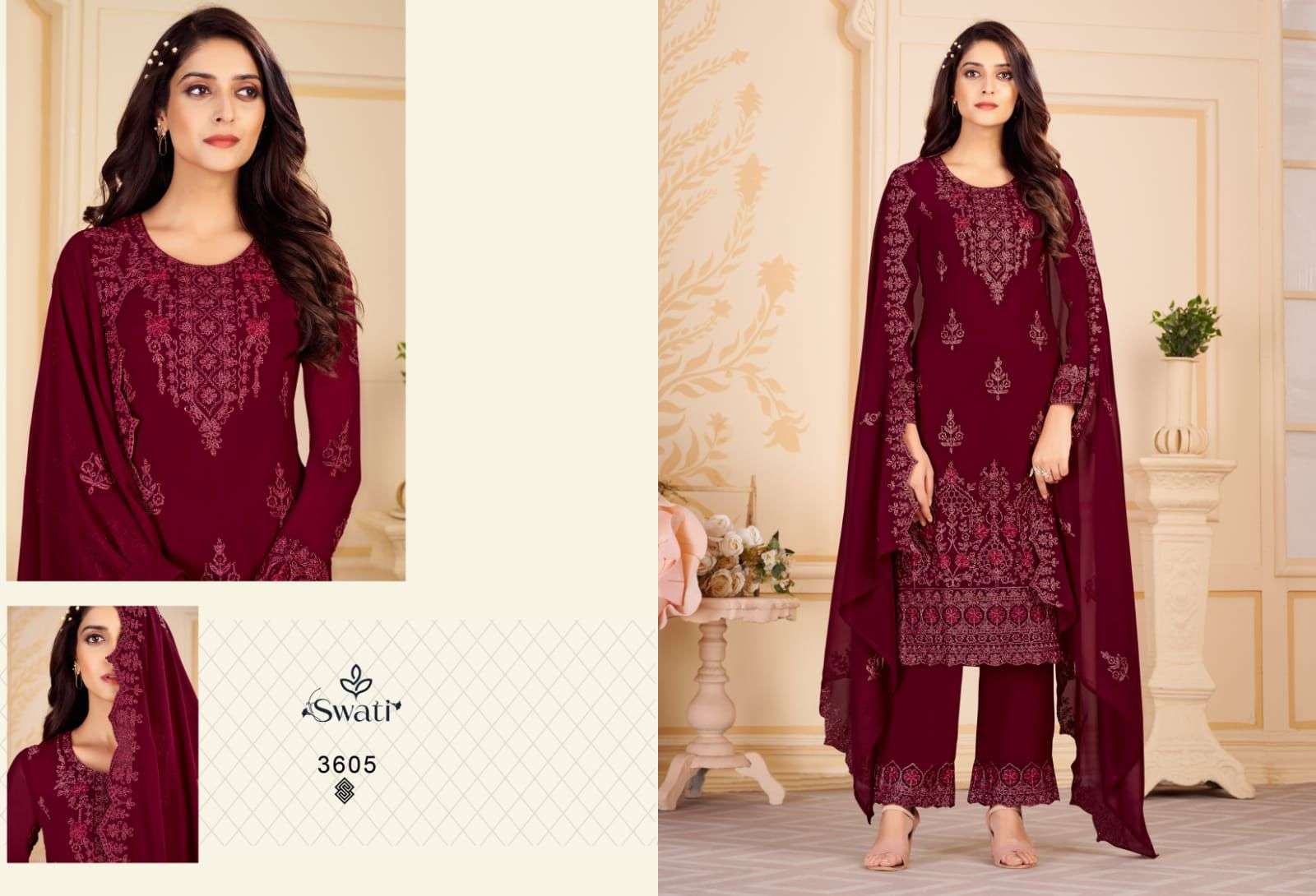 Swati 3601 Series By Swagat 3601 To 3607 Series Beautiful Stylish Suits Fancy Colorful Casual Wear & Ethnic Wear & Ready To Wear Faux Georgette Dresses At Wholesale Price