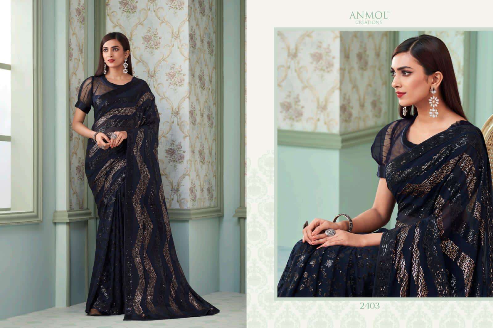 Innara Vol-4 By Anmol Creation 2401 To 2414 Series Indian Traditional Wear Collection Beautiful Stylish Fancy Colorful Party Wear & Occasional Wear Georgette Sarees At Wholesale Price