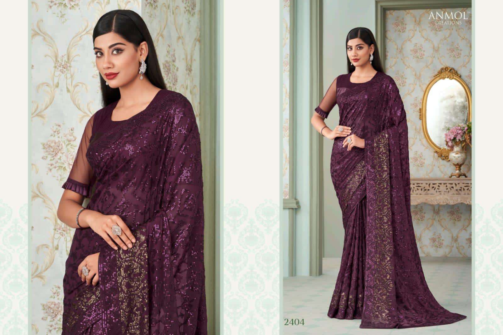 Innara Vol-4 By Anmol Creation 2401 To 2414 Series Indian Traditional Wear Collection Beautiful Stylish Fancy Colorful Party Wear & Occasional Wear Georgette Sarees At Wholesale Price