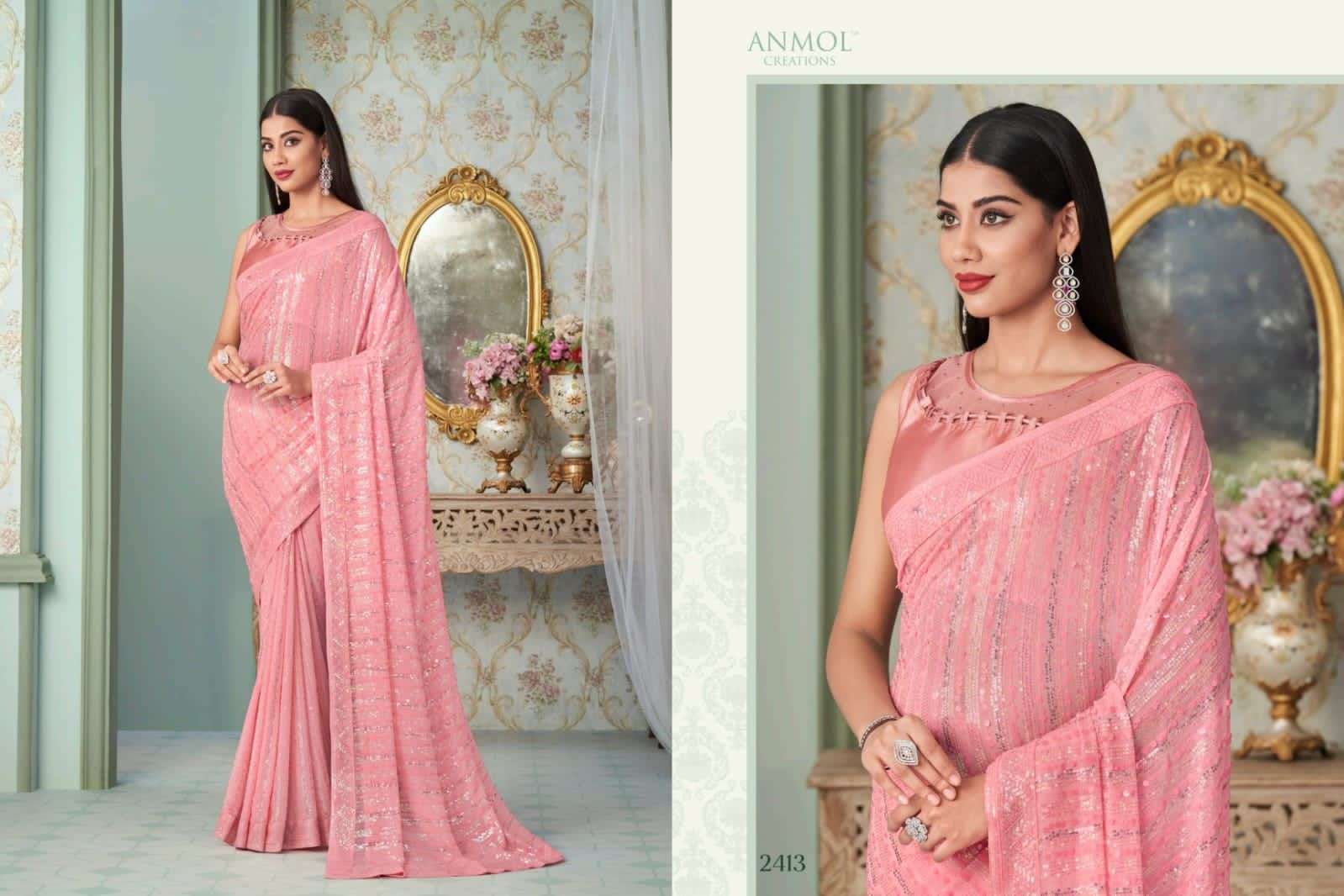 Innara Vol-4 By Anmol Creation 2401 To 2414 Series Indian Traditional Wear Collection Beautiful Stylish Fancy Colorful Party Wear & Occasional Wear Georgette Sarees At Wholesale Price