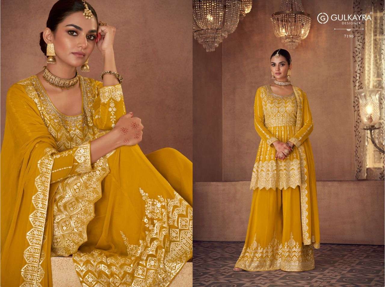 Vaani By Gulkayra Designer 7195 To 7198 Series Beautiful Stylish Sharara Suits Fancy Colorful Casual Wear & Ethnic Wear & Ready To Wear Pure Georgette/Chinnon Embroidered Dresses At Wholesale Price