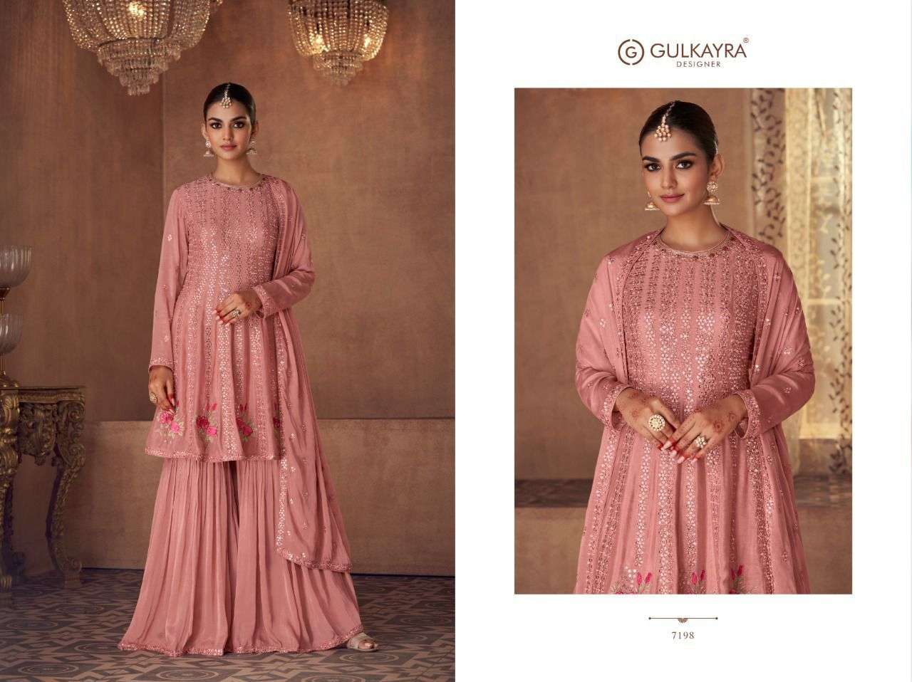 Vaani By Gulkayra Designer 7195 To 7198 Series Beautiful Stylish Sharara Suits Fancy Colorful Casual Wear & Ethnic Wear & Ready To Wear Pure Georgette/Chinnon Embroidered Dresses At Wholesale Price