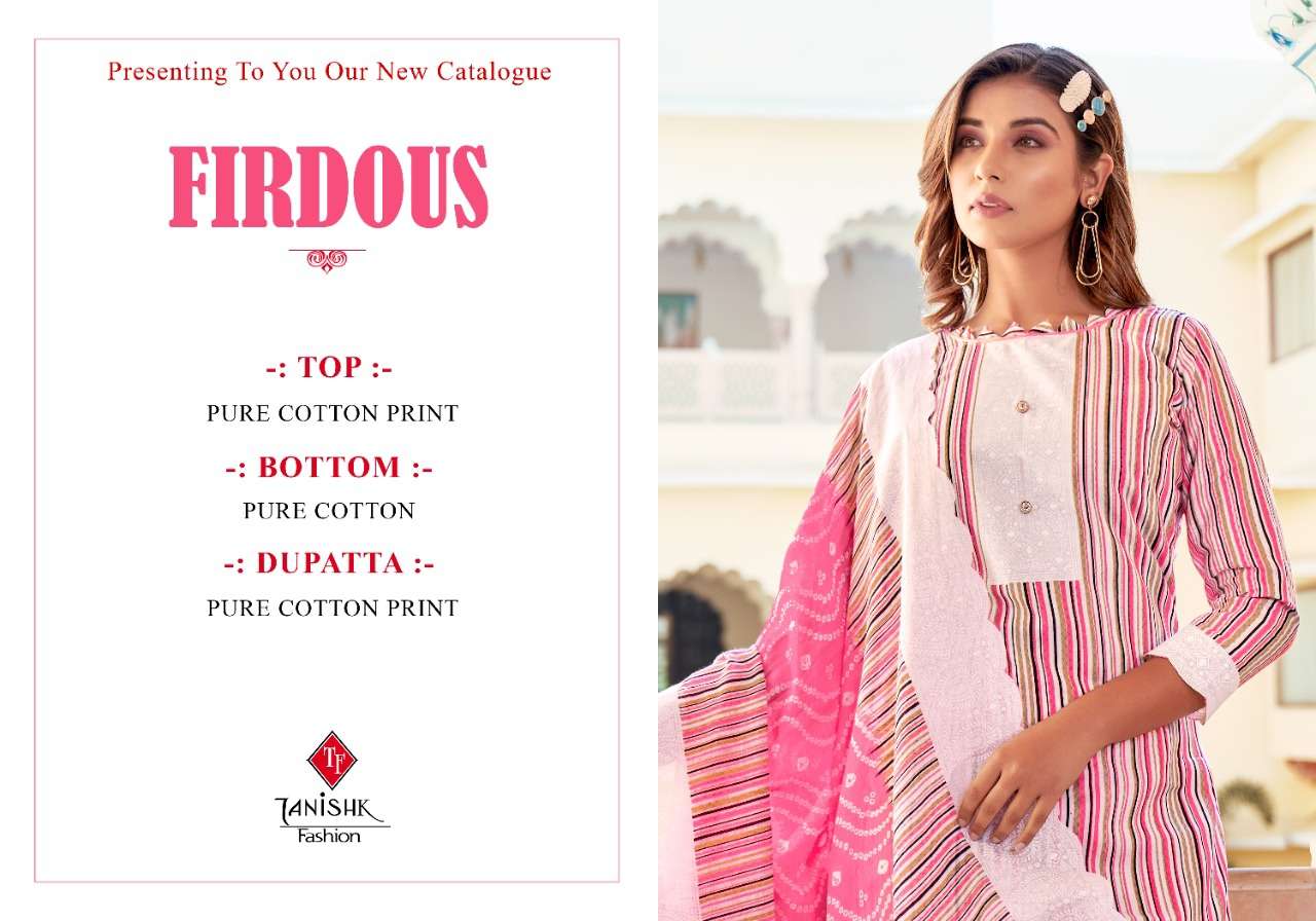 FIRDOUS BY TANISHK FASHION 5501 TO 5508 SERIES BEAUTIFUL SUITS COLORFUL STYLISH FANCY CASUAL WEAR PURE COTTON DIGITAL PRINT DRESSES AT WHOLESALE PRICE