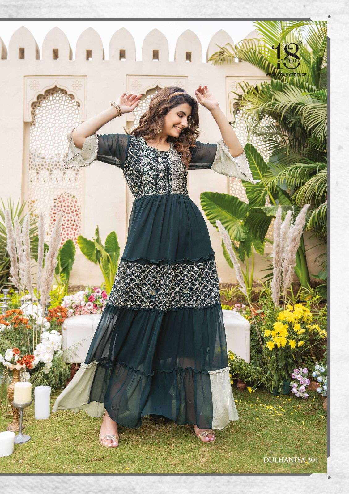 Dulhaniya Vol-3 By 18 Attitude 301 To 305 Series Beautiful Stylish Fancy Colorful Casual Wear & Ethnic Wear Bemberg Georgette Gowns At Wholesale Price
