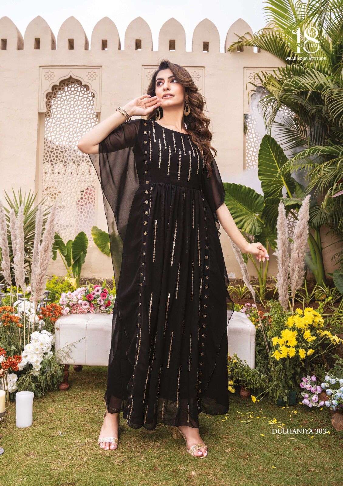 Dulhaniya Vol-3 By 18 Attitude 301 To 305 Series Beautiful Stylish Fancy Colorful Casual Wear & Ethnic Wear Bemberg Georgette Gowns At Wholesale Price