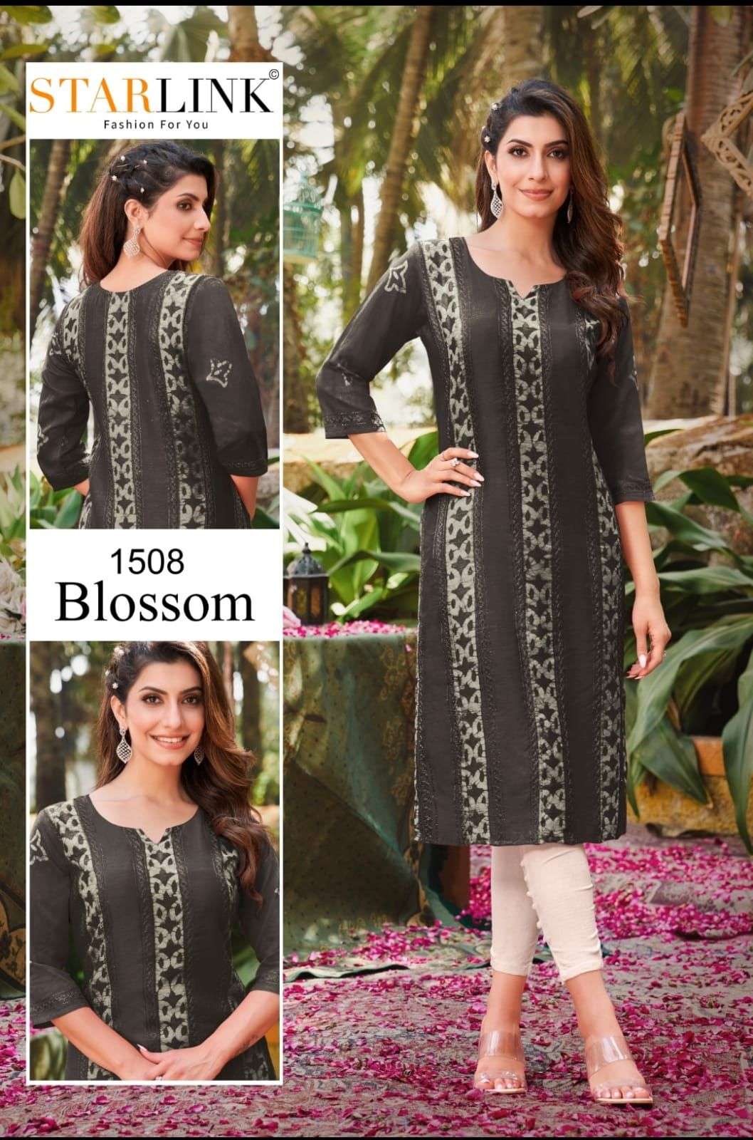 BLOSSOM BY STARLINK 1501 TO 1512 SERIES DESIGNER STYLISH FANCY COLORFUL BEAUTIFUL PARTY WEAR & ETHNIC WEAR COLLECTION CHANDERI EMBROIDERED KURTIS AT WHOLESALE PRICE