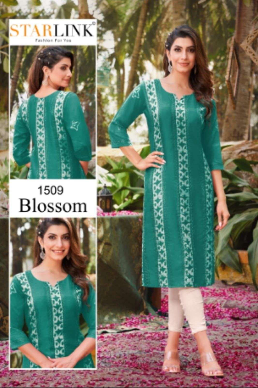 BLOSSOM BY STARLINK 1501 TO 1512 SERIES DESIGNER STYLISH FANCY COLORFUL BEAUTIFUL PARTY WEAR & ETHNIC WEAR COLLECTION CHANDERI EMBROIDERED KURTIS AT WHOLESALE PRICE