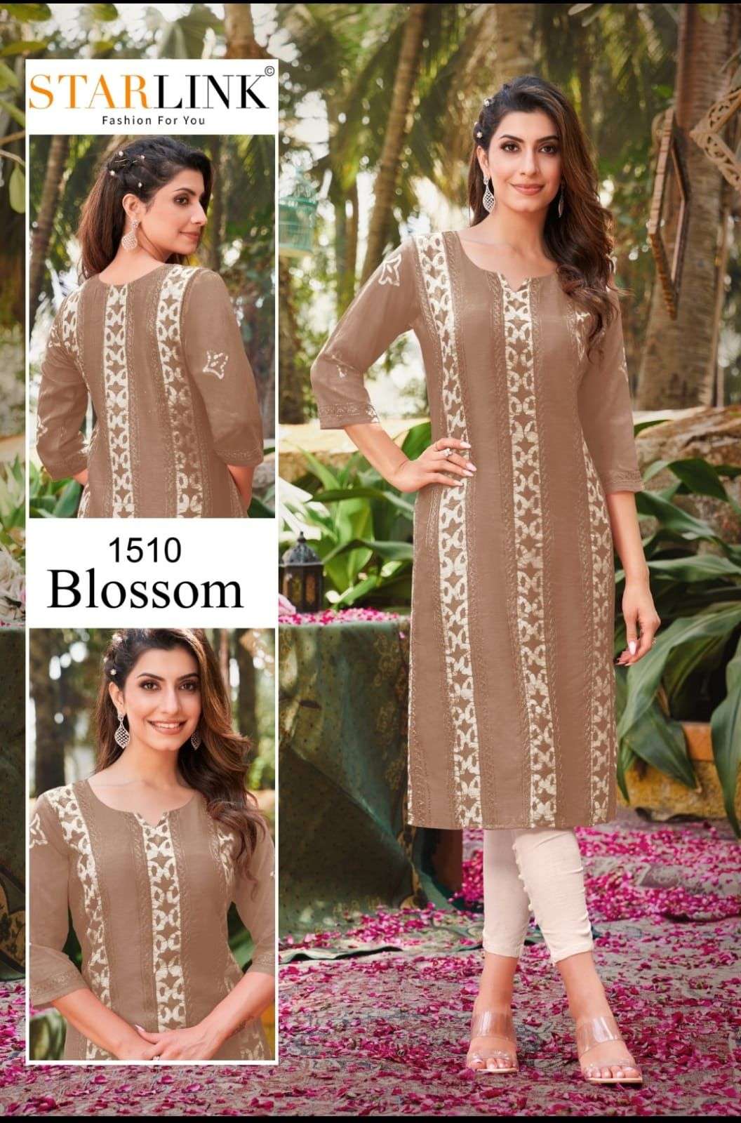 BLOSSOM BY STARLINK 1501 TO 1512 SERIES DESIGNER STYLISH FANCY COLORFUL BEAUTIFUL PARTY WEAR & ETHNIC WEAR COLLECTION CHANDERI EMBROIDERED KURTIS AT WHOLESALE PRICE