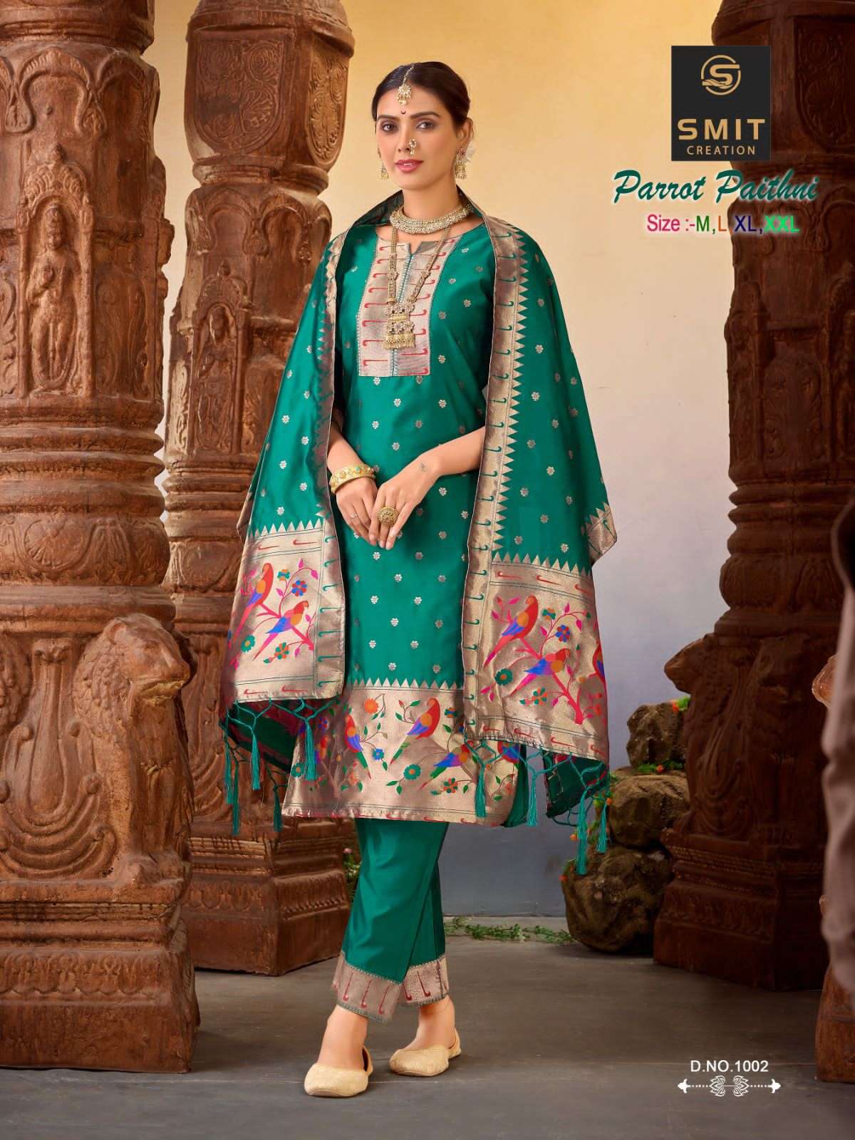 Parrot Paithni By Smit Creation 1001 To 1006 Series Beautiful Stylish Suits Fancy Colorful Casual Wear & Ethnic Wear & Ready To Wear Pure Tapeta Silk Printed Dresses At Wholesale Price