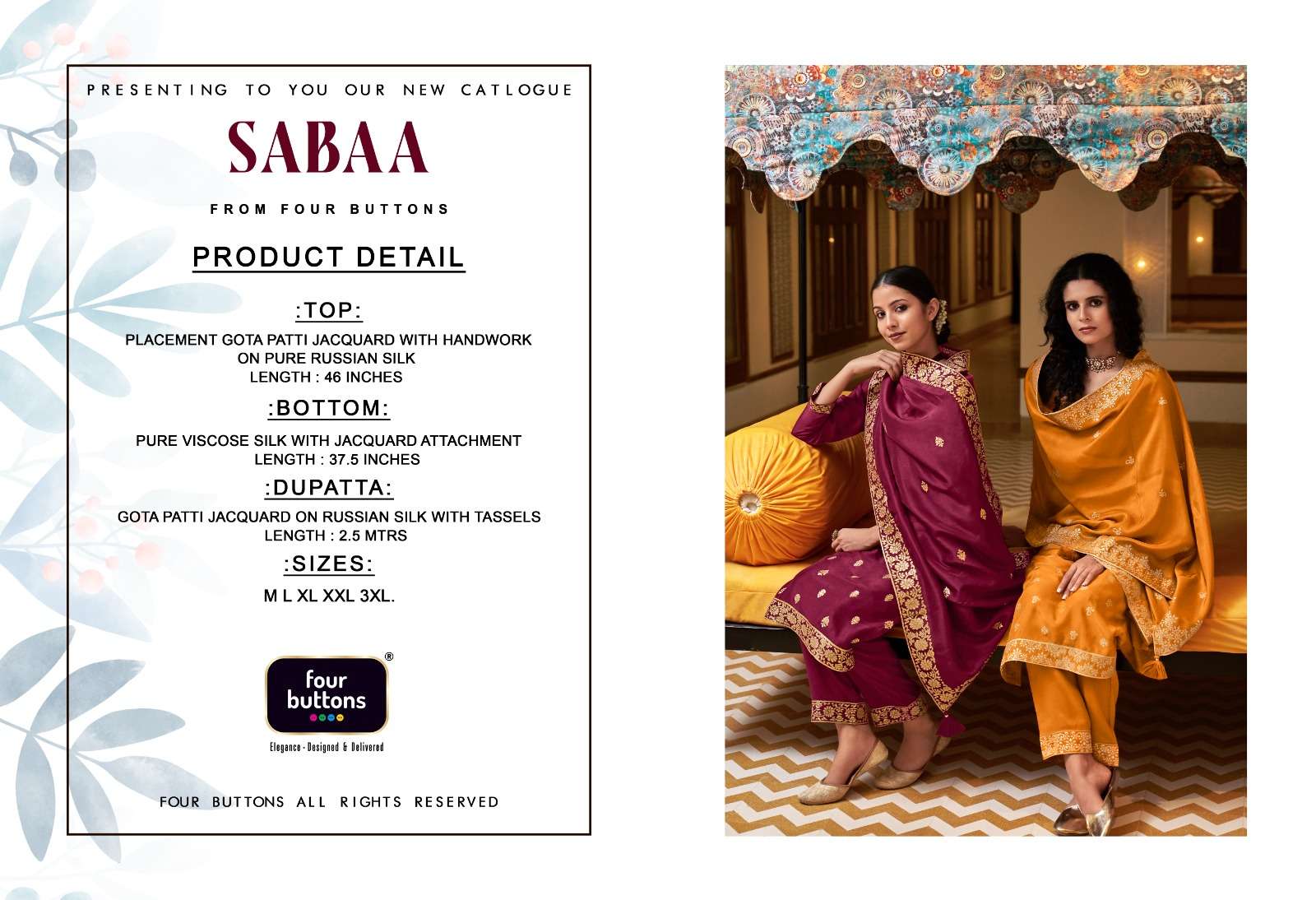 SABAA BY FOUR BUTTONS 2021 TO 2026 SERIES BEAUTIFUL STYLISH SUITS FANCY COLORFUL CASUAL WEAR & ETHNIC WEAR & READY TO WEAR SILK JACQUARD DRESSES AT WHOLESALE PRICE