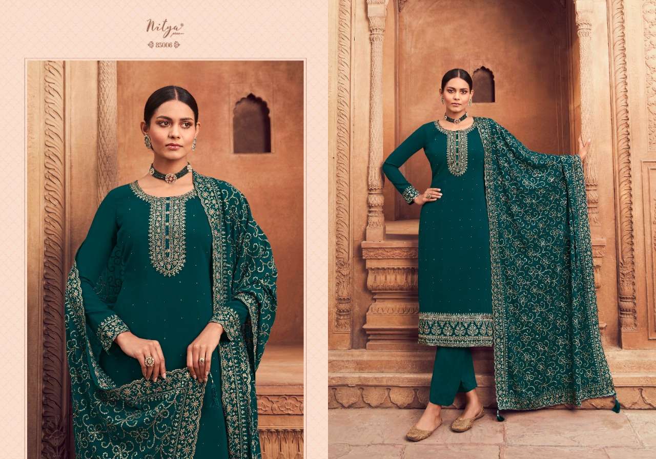 Nitya Vol-185 By Lt Fabrics 85001 To 85006 Series Designer Festive Suits Beautiful Fancy Colorful Stylish Party Wear & Ethnic Wear Georgette Embrodiered Dresses At Wholesale Price