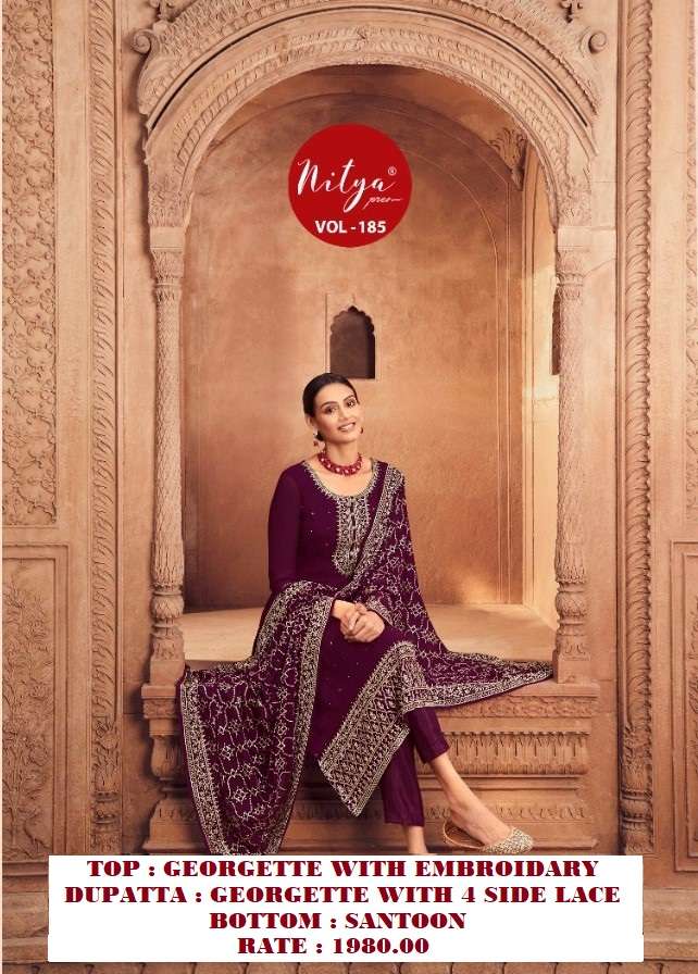 Nitya Vol-185 By Lt Fabrics 85001 To 85006 Series Designer Festive Suits Beautiful Fancy Colorful Stylish Party Wear & Ethnic Wear Georgette Embrodiered Dresses At Wholesale Price