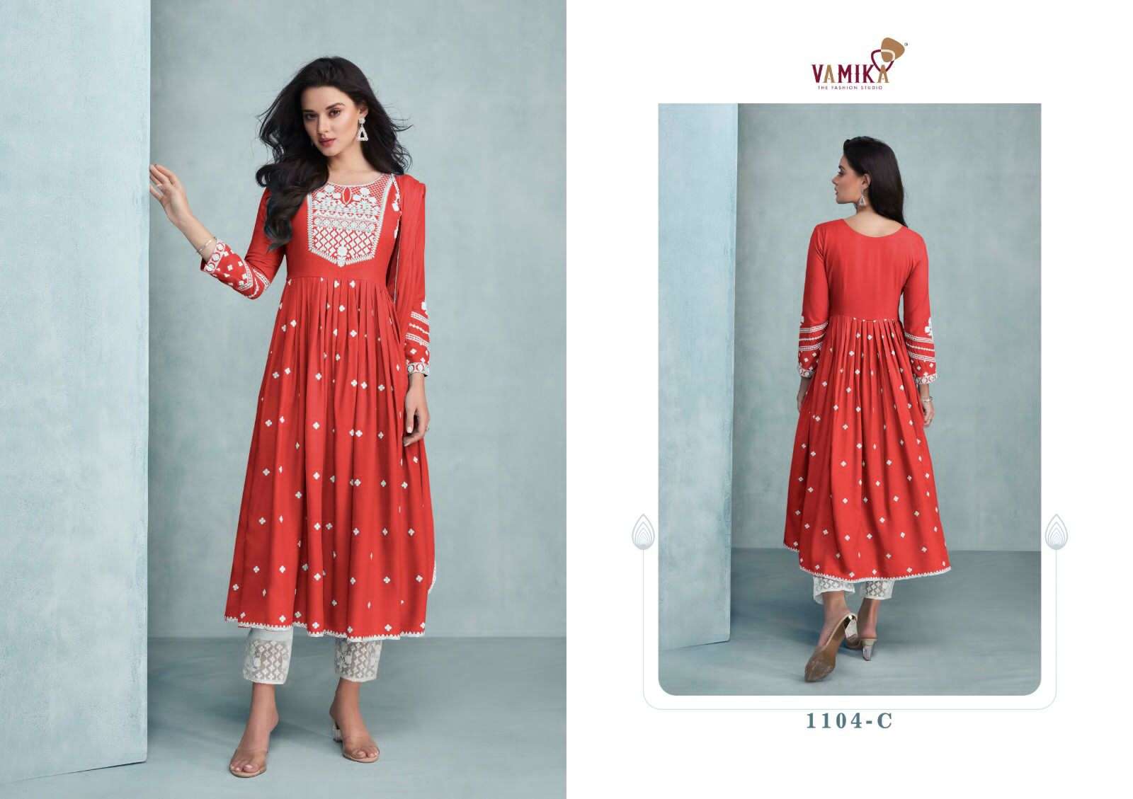 Aadhira Vol-2 By Vamika 1104-A To 1104-E Series Beautiful Stylish Suits Fancy Colorful Casual Wear & Ethnic Wear & Ready To Wear Rayon Viscose Dresses At Wholesale Price