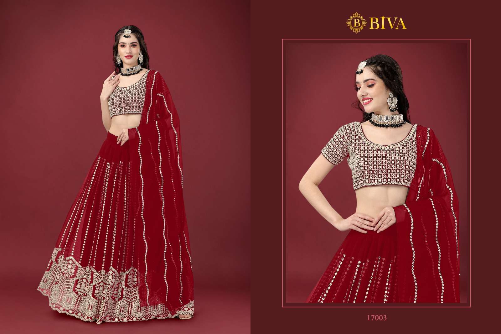 Monalisaa Vol-7 By Biva 17001 To 17005 Series Indian Traditional Beautiful Stylish Designer Banarasi Silk Jacquard Embroidered Party Wear Faux Georgette Lehengas At Wholesale Price