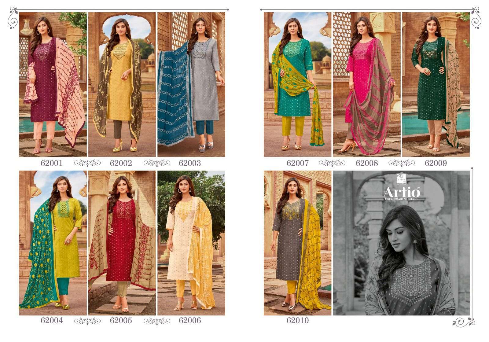 MAIRIN VOL-9 BY KAPIL TRENDZ 62001 TO 62010 SERIES BEAUTIFUL STYLISH SUITS FANCY COLORFUL CASUAL WEAR & ETHNIC WEAR & READY TO WEAR CHANDERI WITH WORK DRESSES AT WHOLESALE PRICE