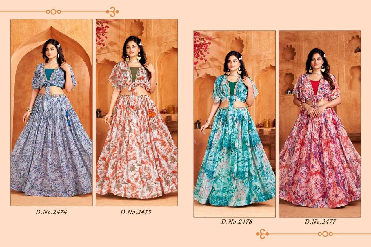 CANVAS BY ANANDAM 2474 TO 2477 SERIES INDIAN TRADITIONAL BEAUTIFUL STYLISH DESIGNER BANARASI SILK JACQUARD EMBROIDERED PARTY WEAR MARBLE LEHENGAS AT WHOLESALE PRICE