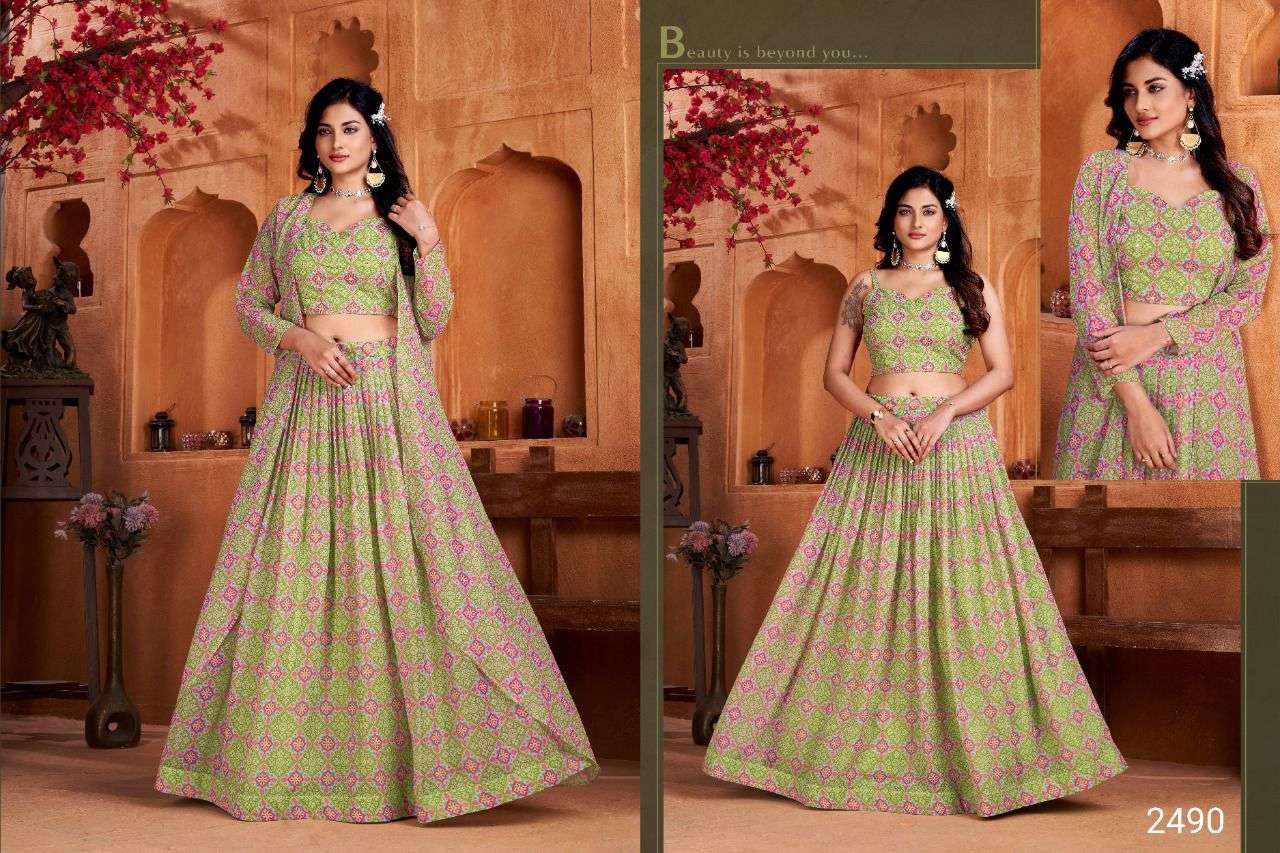 DESI TADKA BY ANANDAM 2489 TO 2491 SERIES INDIAN TRADITIONAL BEAUTIFUL STYLISH DESIGNER BANARASI SILK JACQUARD EMBROIDERED PARTY WEAR GEORGETTE LEHENGAS AT WHOLESALE PRICE